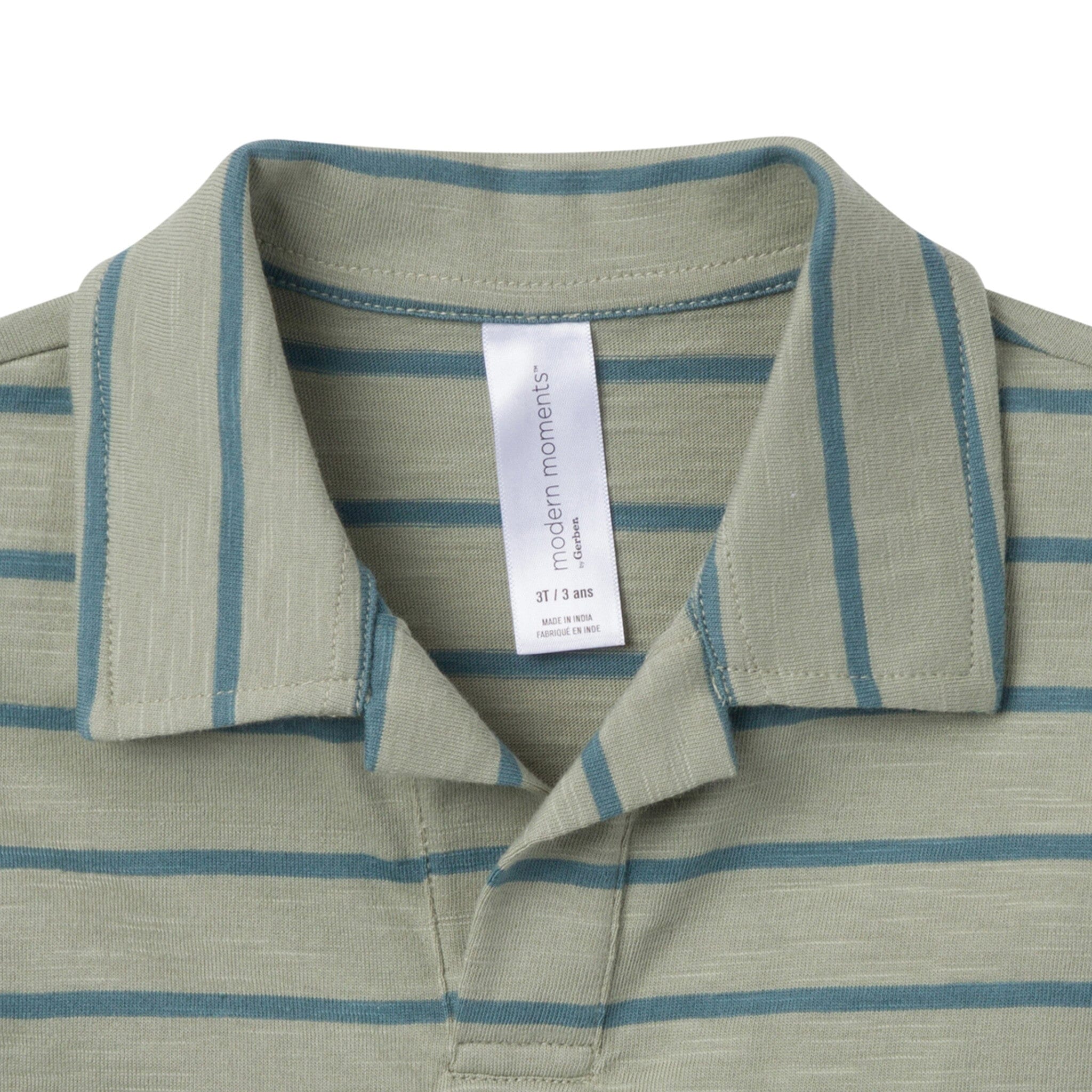 2-Piece Toddler Boys Green Stripe Johnny Collar Shirt and Shorts Set - Image 3