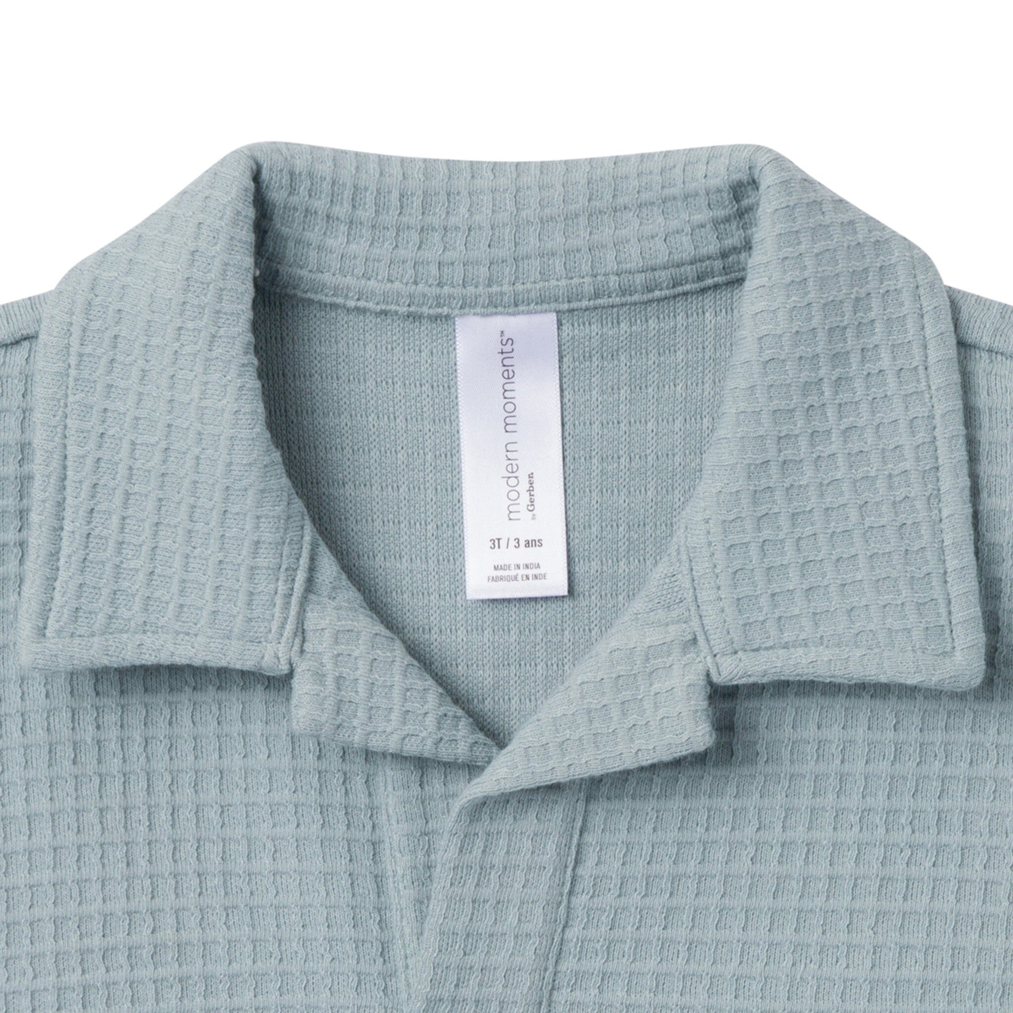 2-Piece Toddler Boys Teal Johnny Collar Shirt and Shorts Set - Image 3