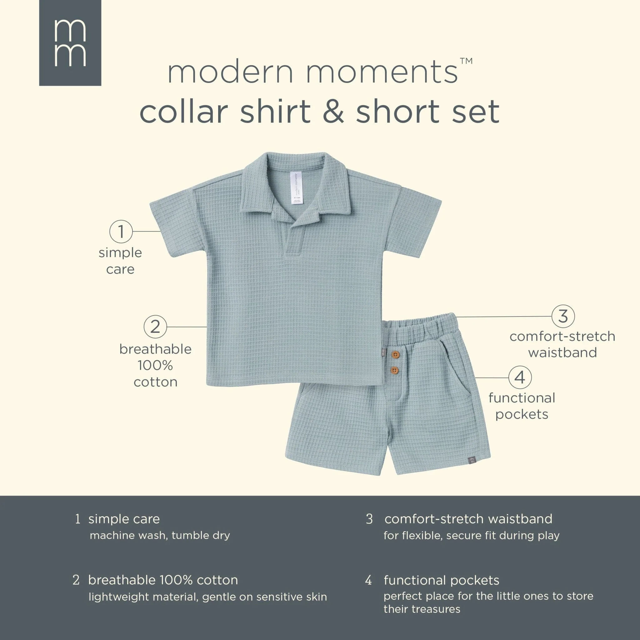 2-Piece Toddler Boys Teal Johnny Collar Shirt and Shorts Set - Image 6