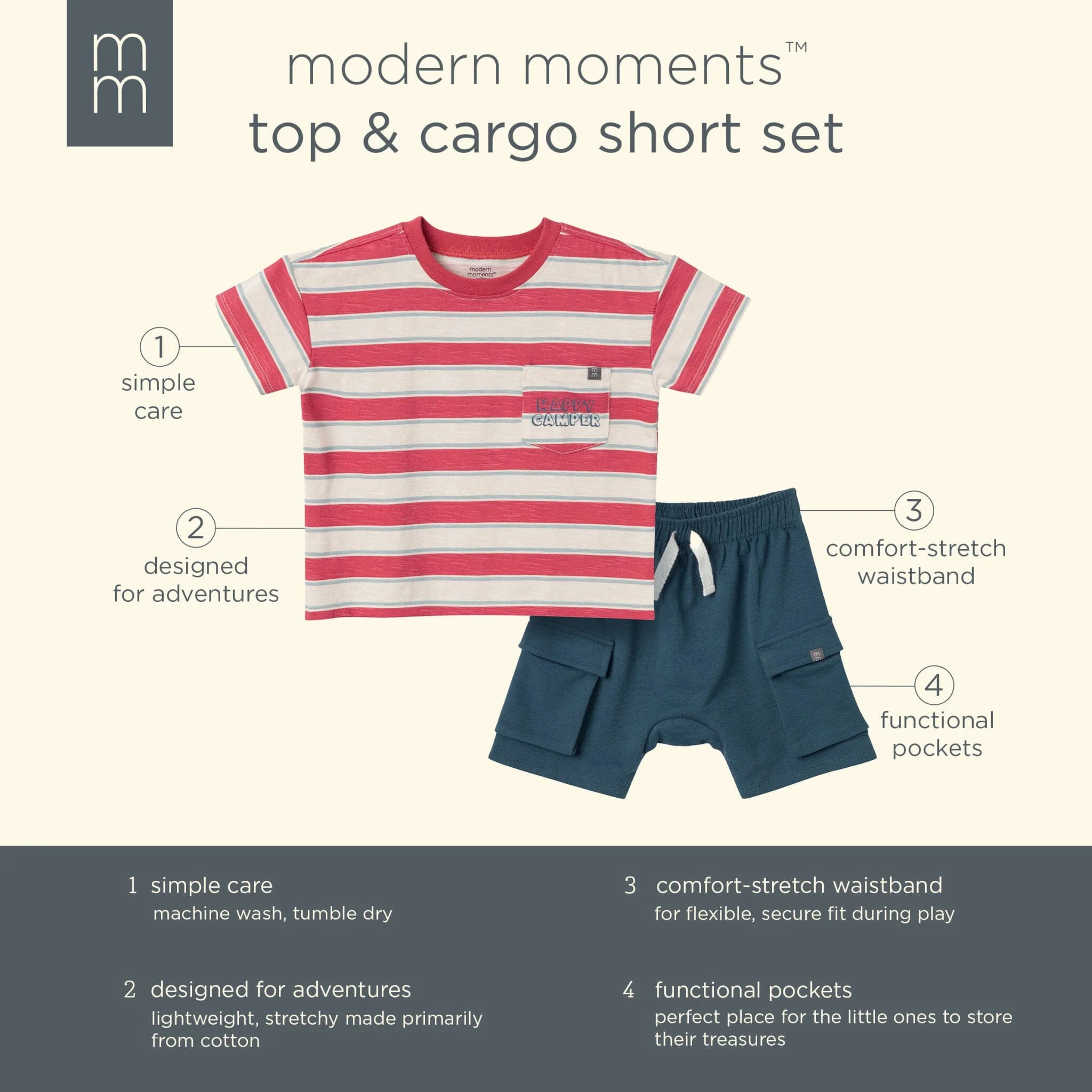 2-Piece Toddler Boys Coastal Stripe Top and Cargo Shorts Set - Image 7