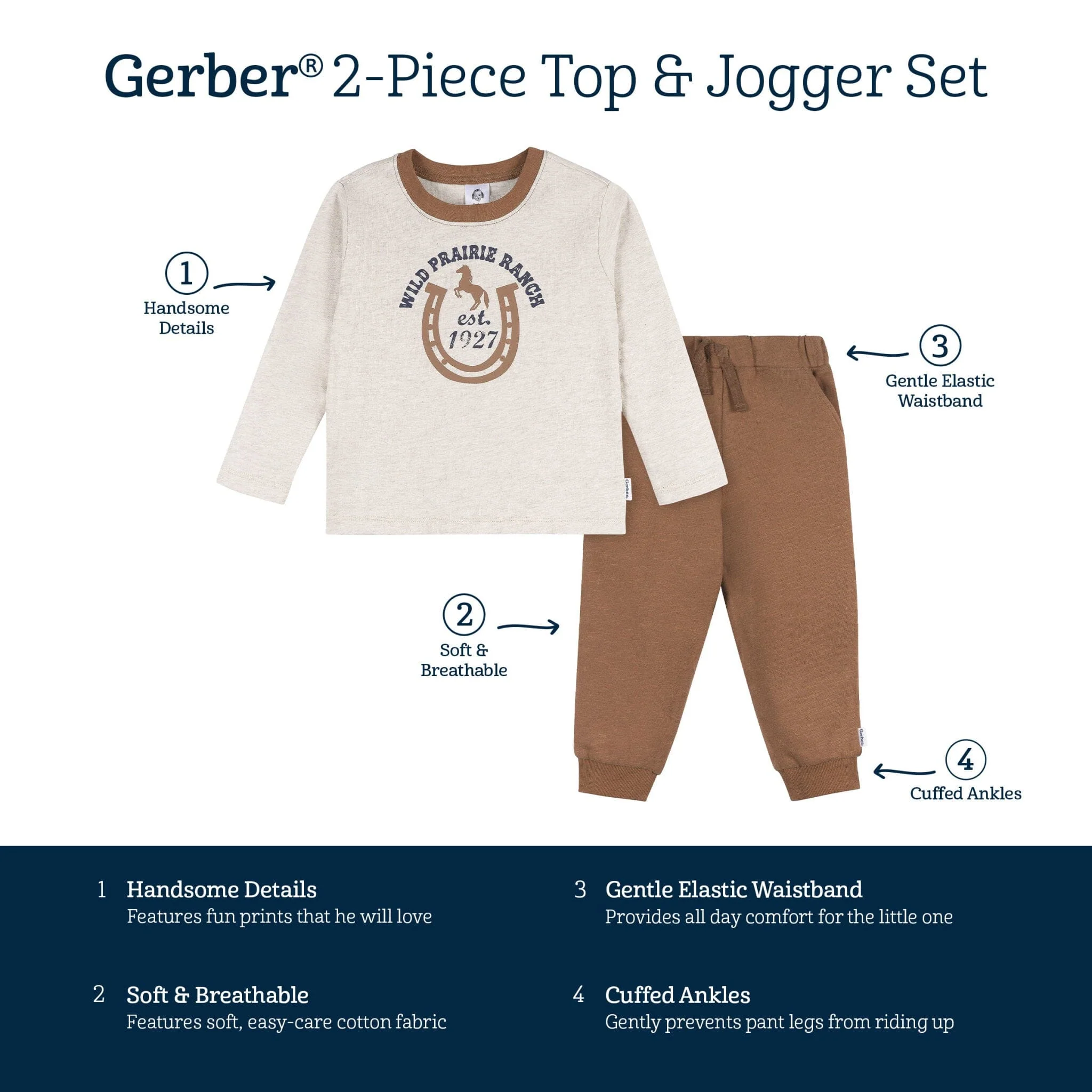 2-Piece Toddler Boys Western Horse Ranch Top and Jogger Set - Image 10