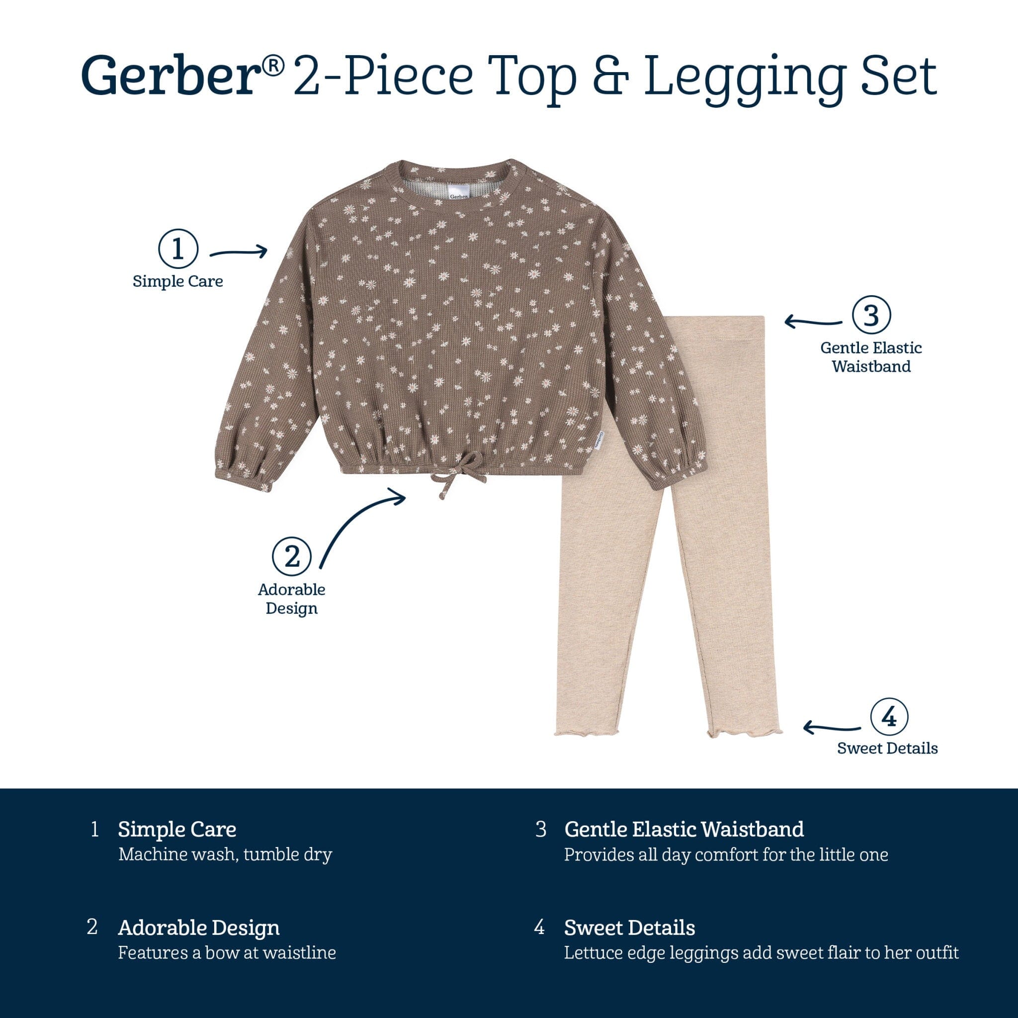 2-Piece Toddler Girls Brown Daisies Top and Legging Set - Image 6