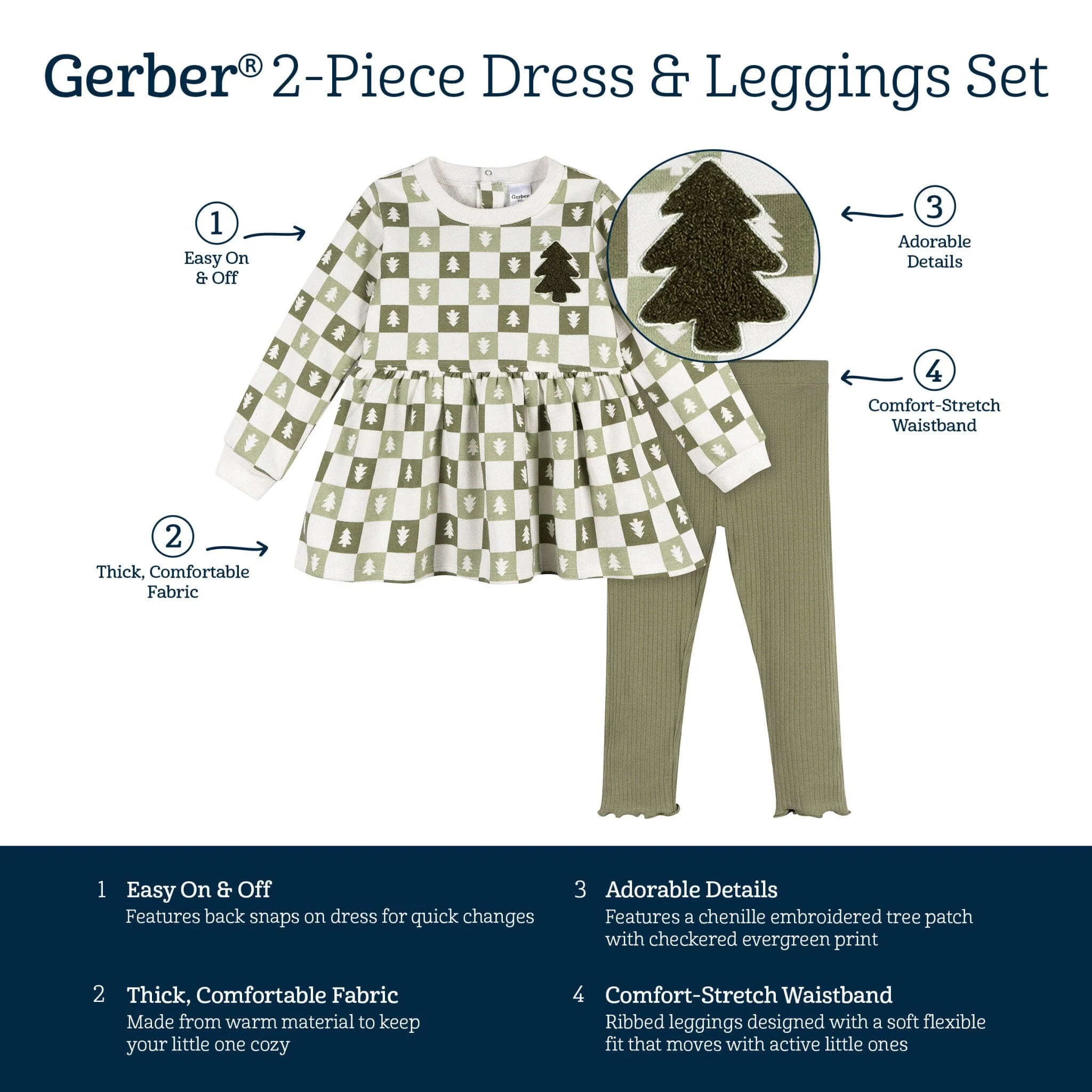 2-Piece Toddler Girls Green Trees Dress and Legging Set - Image 10