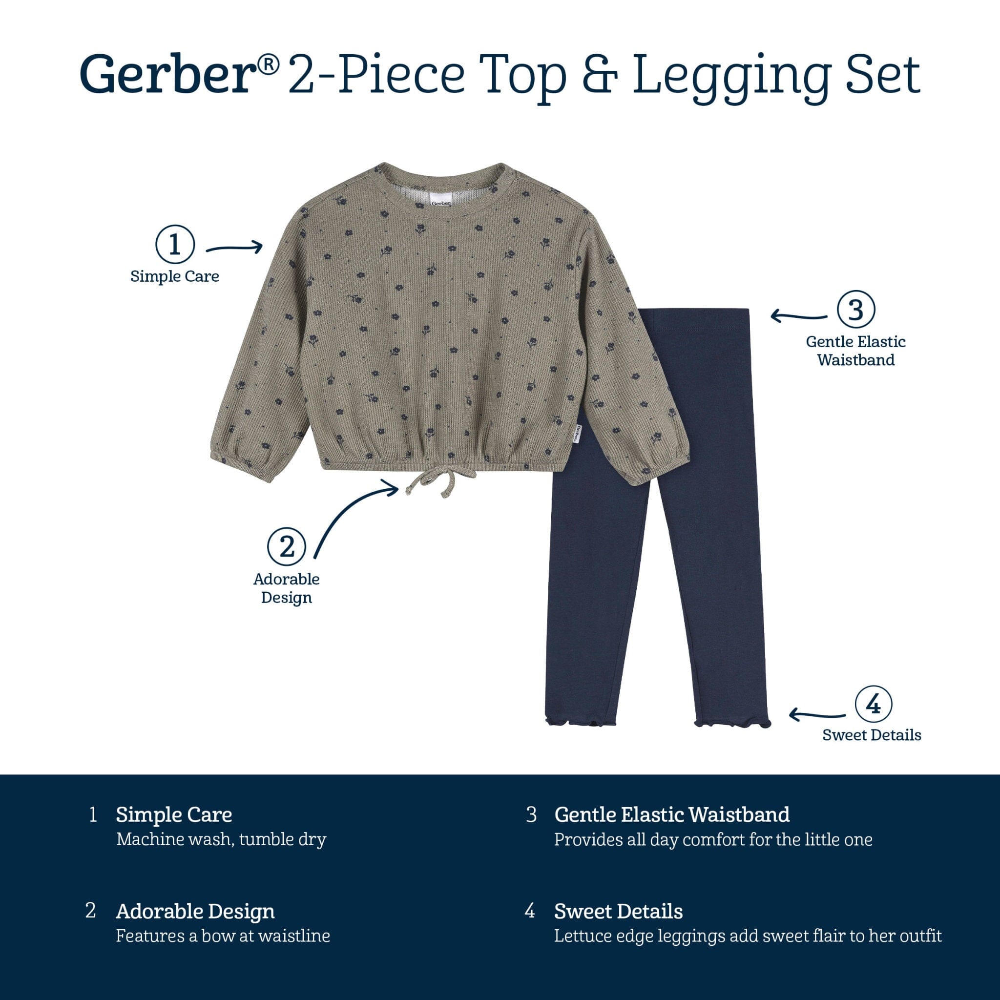 2-Piece Toddler Girls Green Floral Top and Legging Set - Image 8