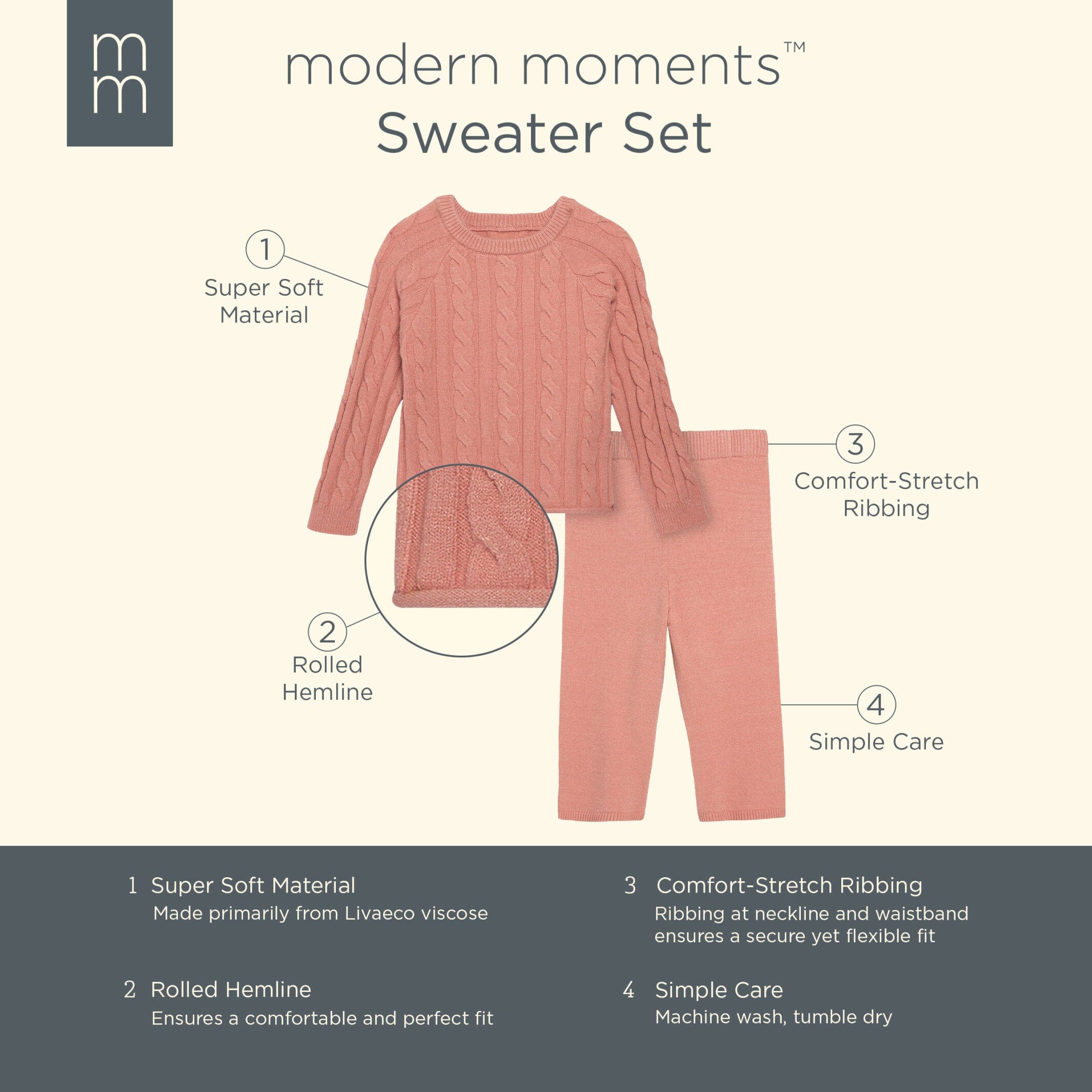 2-Piece Toddler Girls Peach Viscose Sweater Set - Image 6