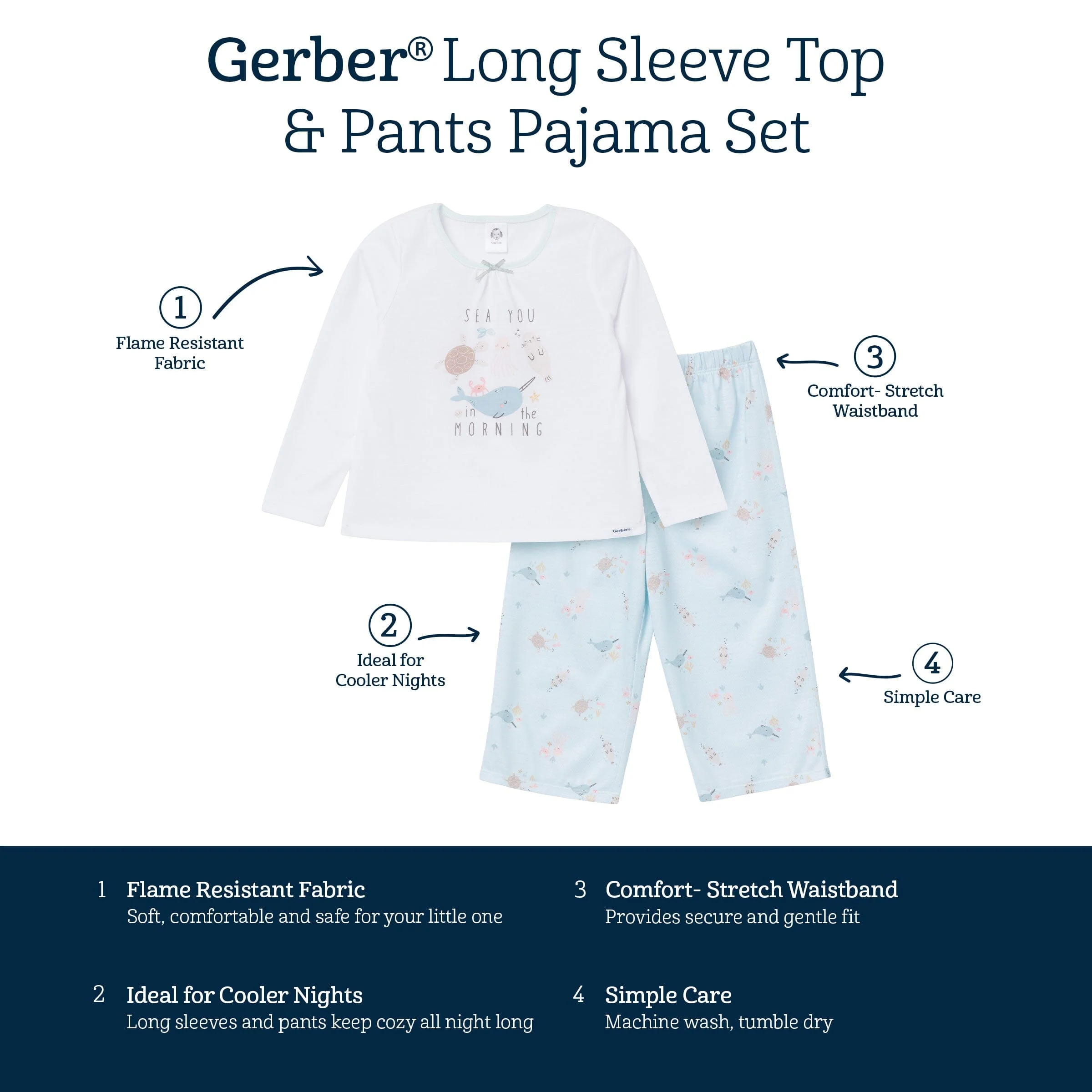 2-Piece Toddler Girls Sea Pajama Set - Image 9