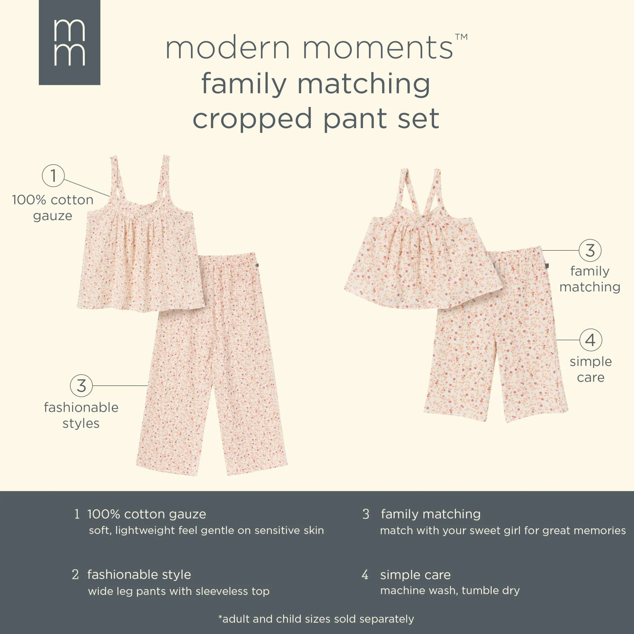 2-Piece Womens Beige Vine Floral Cropped Pants Set - Image 9