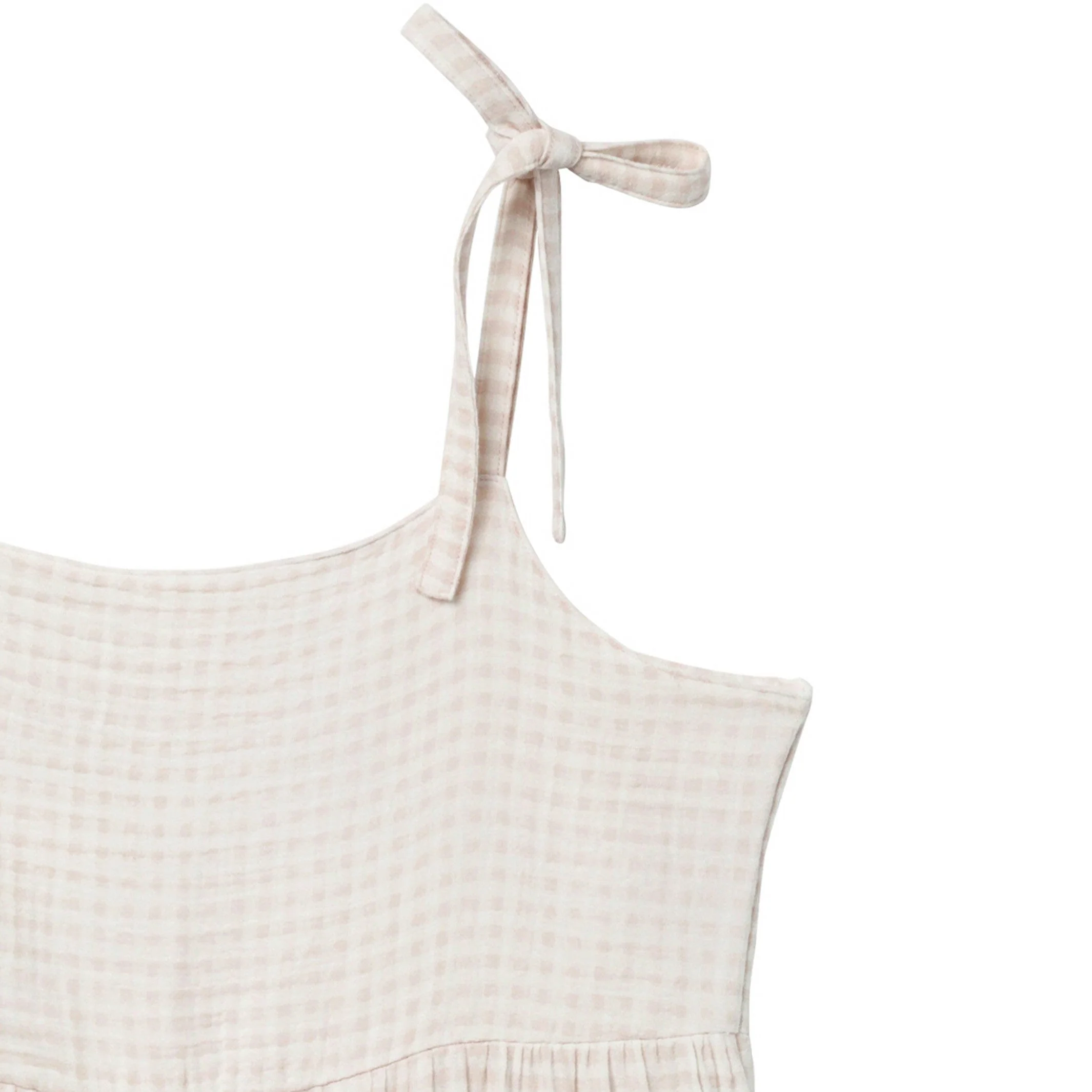 Womens Tan Gingham Gauze Dress - Image 3