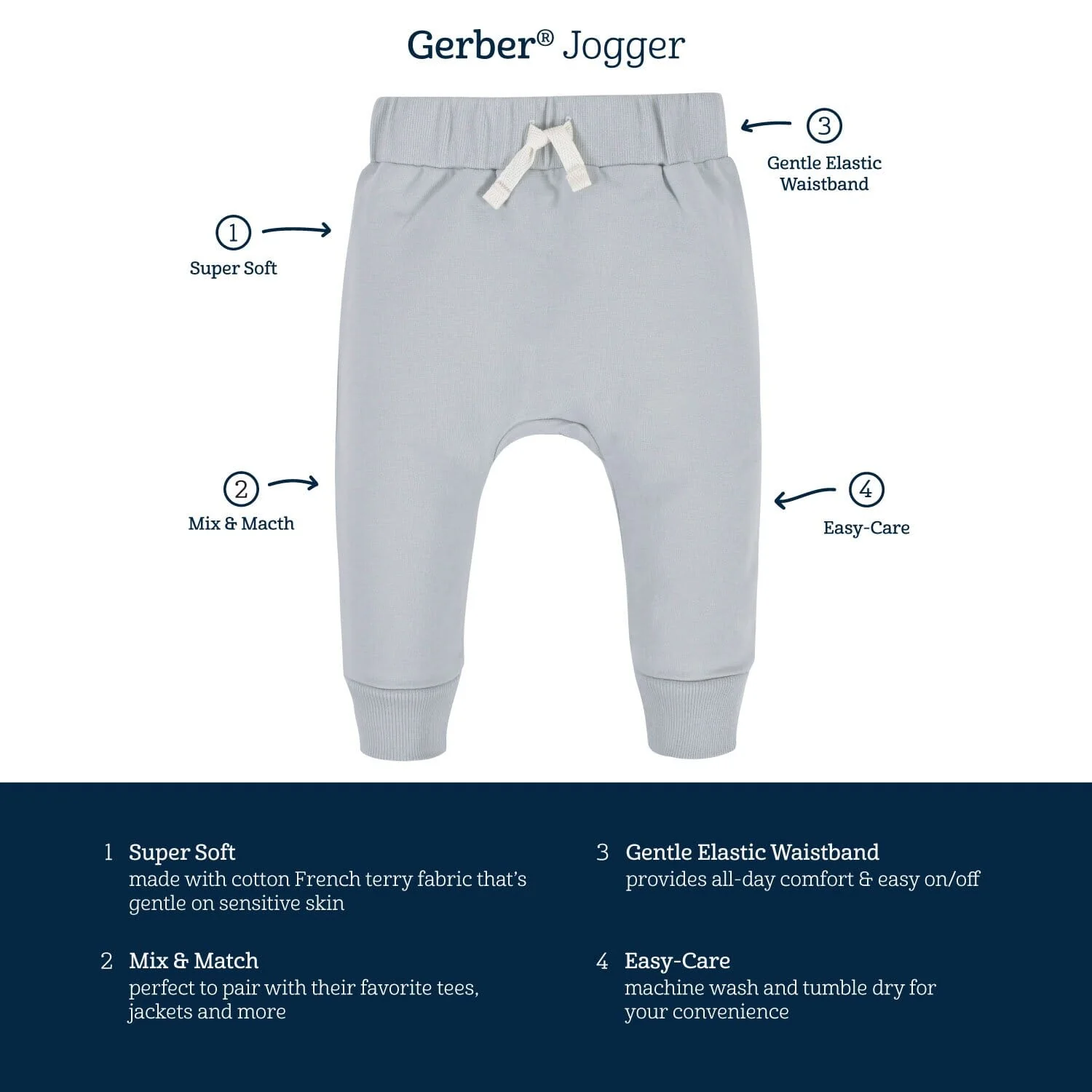 3-Pack Baby & Toddler Boys Navy & Gray Premium Jogger - Image 5