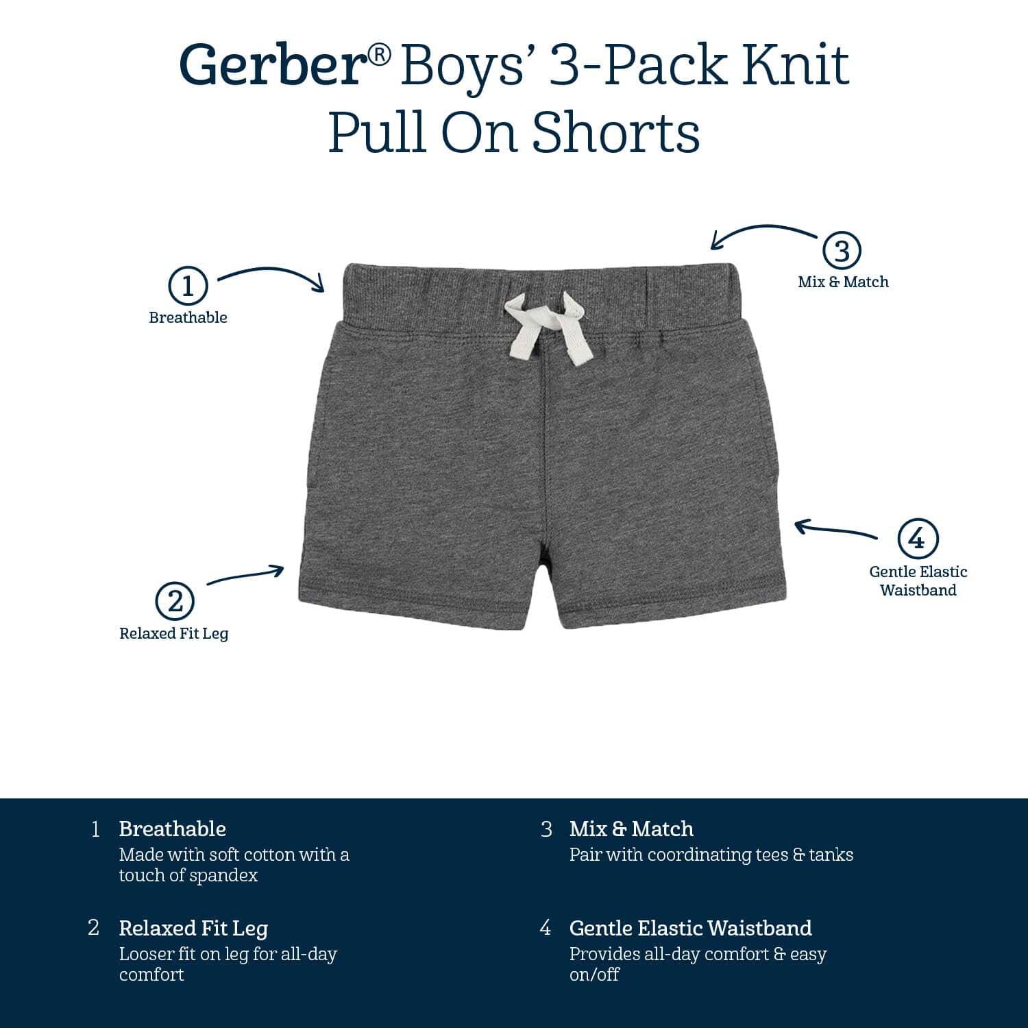 3-Pack Baby & Toddler Boys Neat Neutrals Pull-On Knit Shorts - Image 8