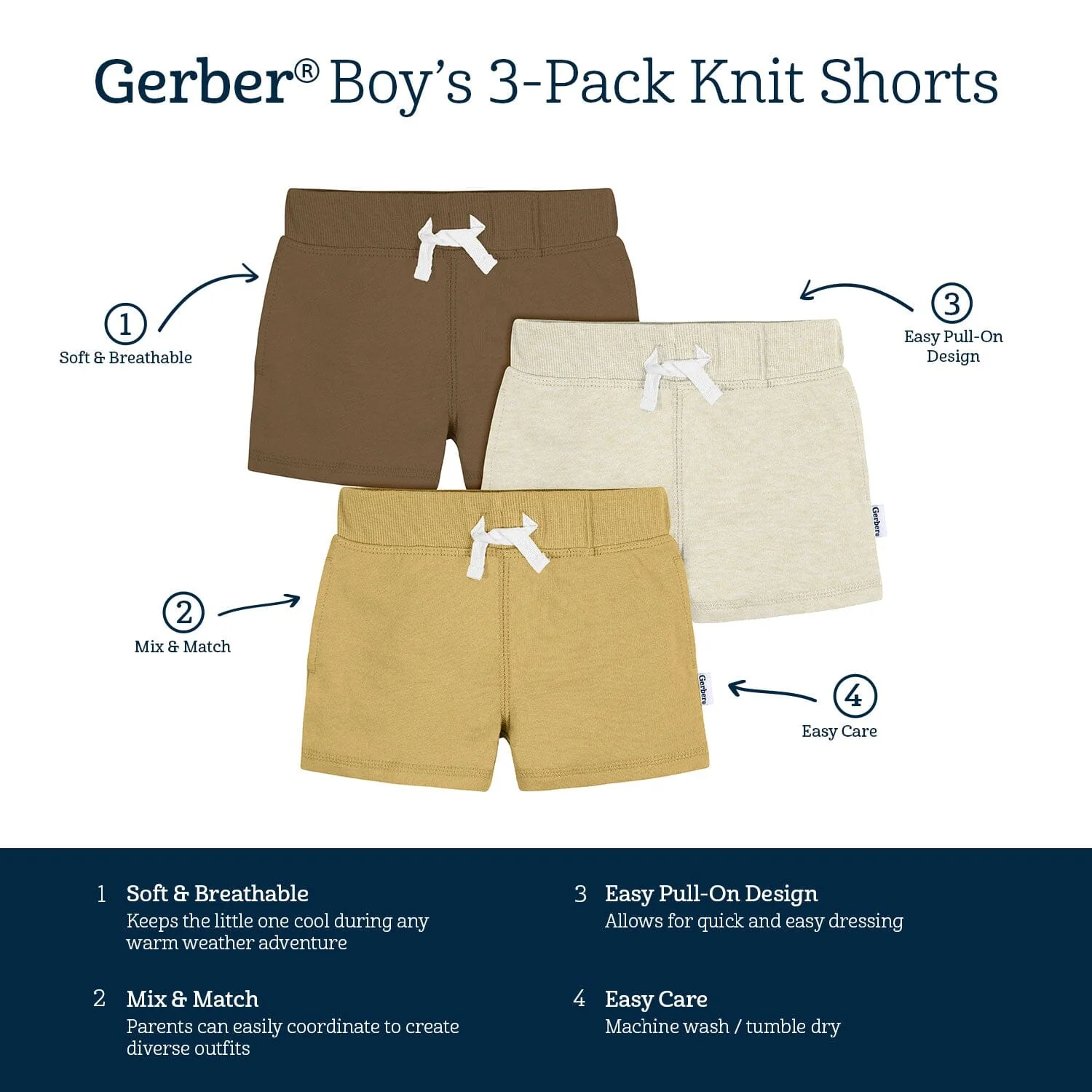 3-Pack Baby & Toddler Boys Neutrals Knit Shorts - Image 6