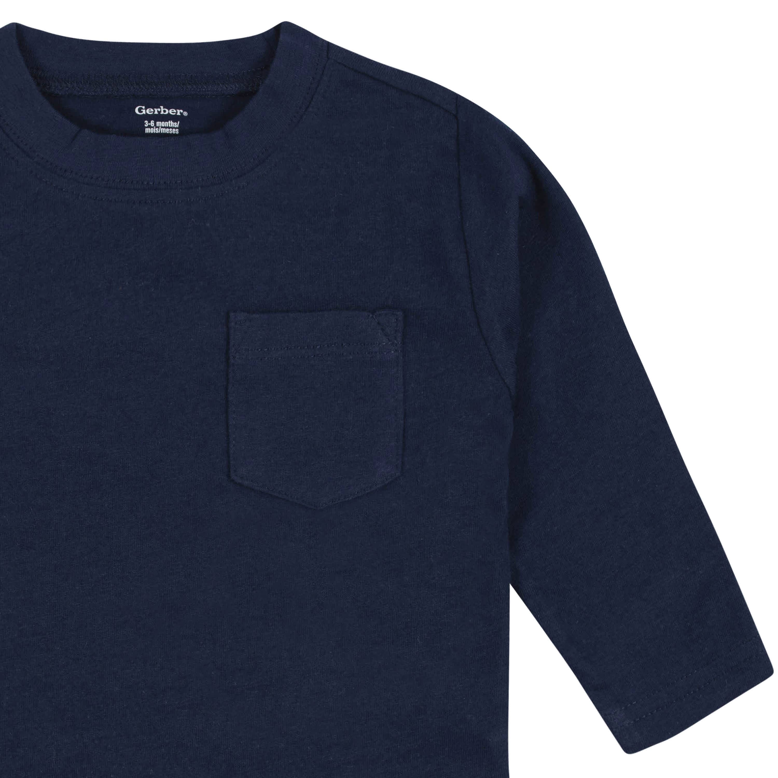 3-Pack Baby Boys Royal Blues Long Sleeve Pocket Tees, 0-3M - Image 6