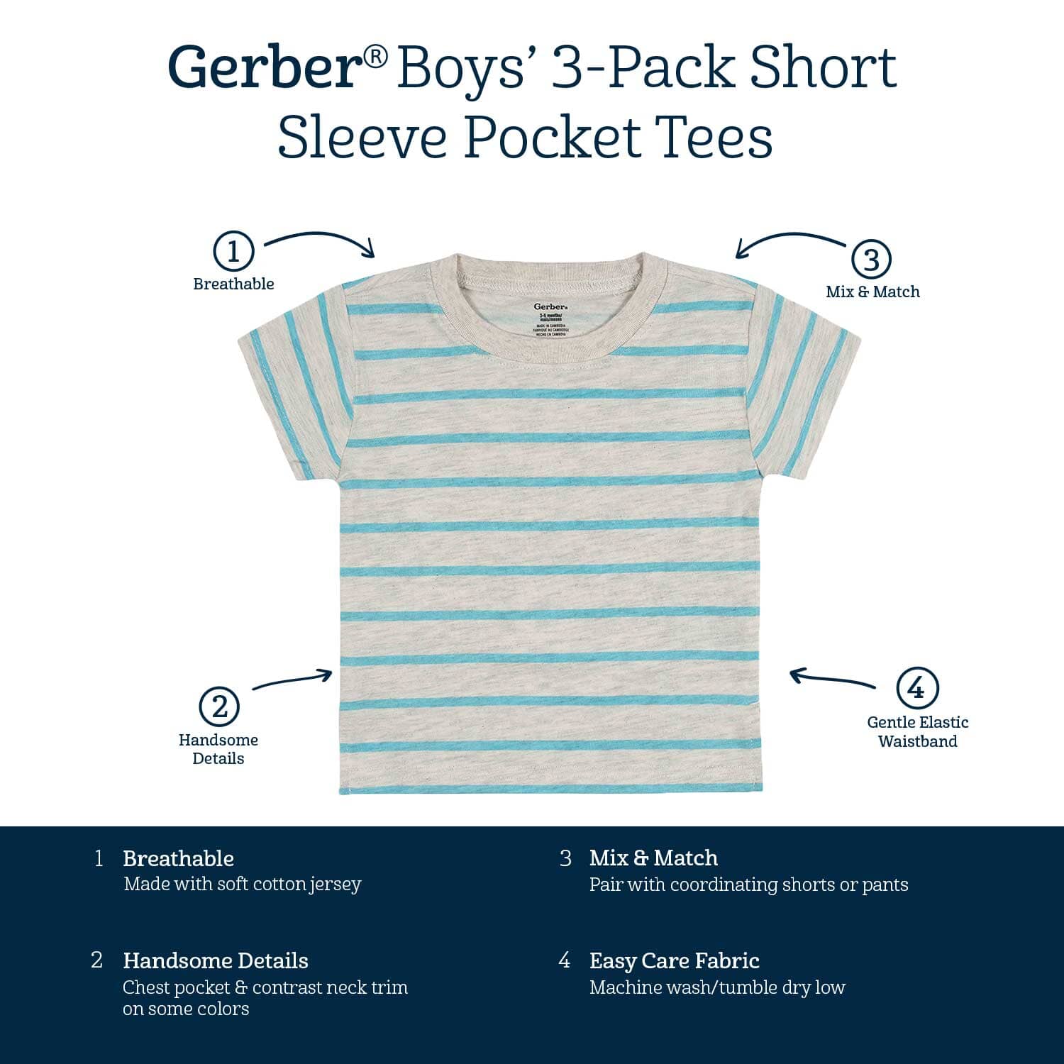 3-Pack Baby & Toddler Boys Royal Blues Short Sleeve Pocket Tees - Image 12