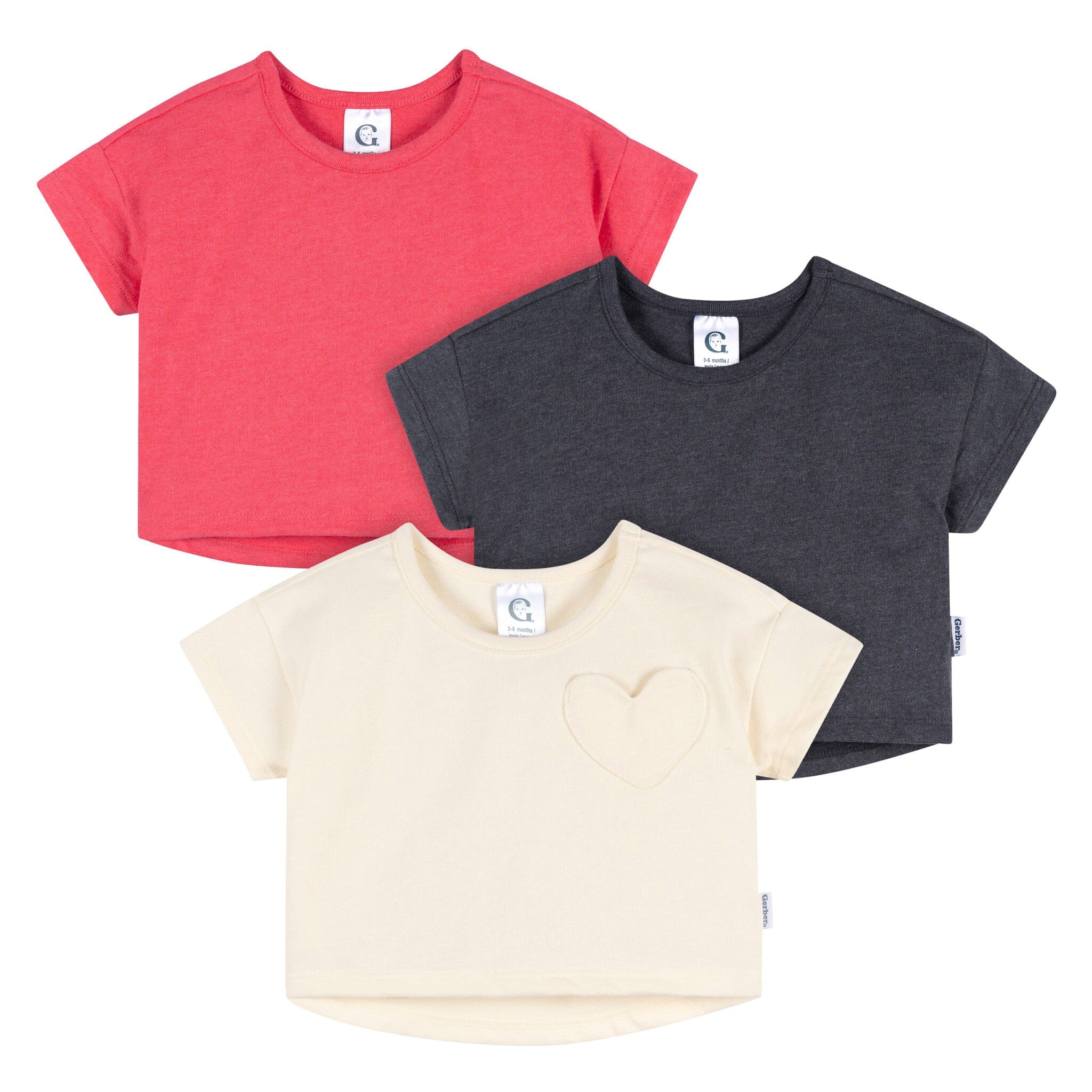3-Pack Baby & Toddler Girls Ivory, Black, and Pink Short Sleeve Shirts