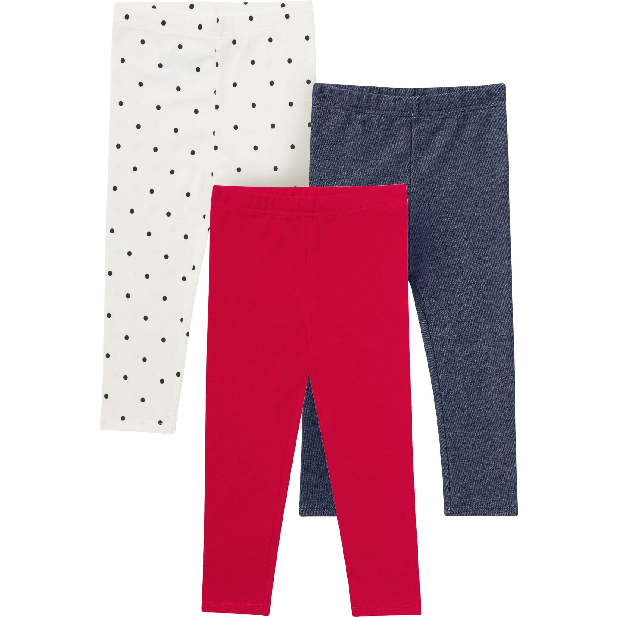 3-Pack Baby & Toddler Girls Red, Blue and Polka Dot Leggings