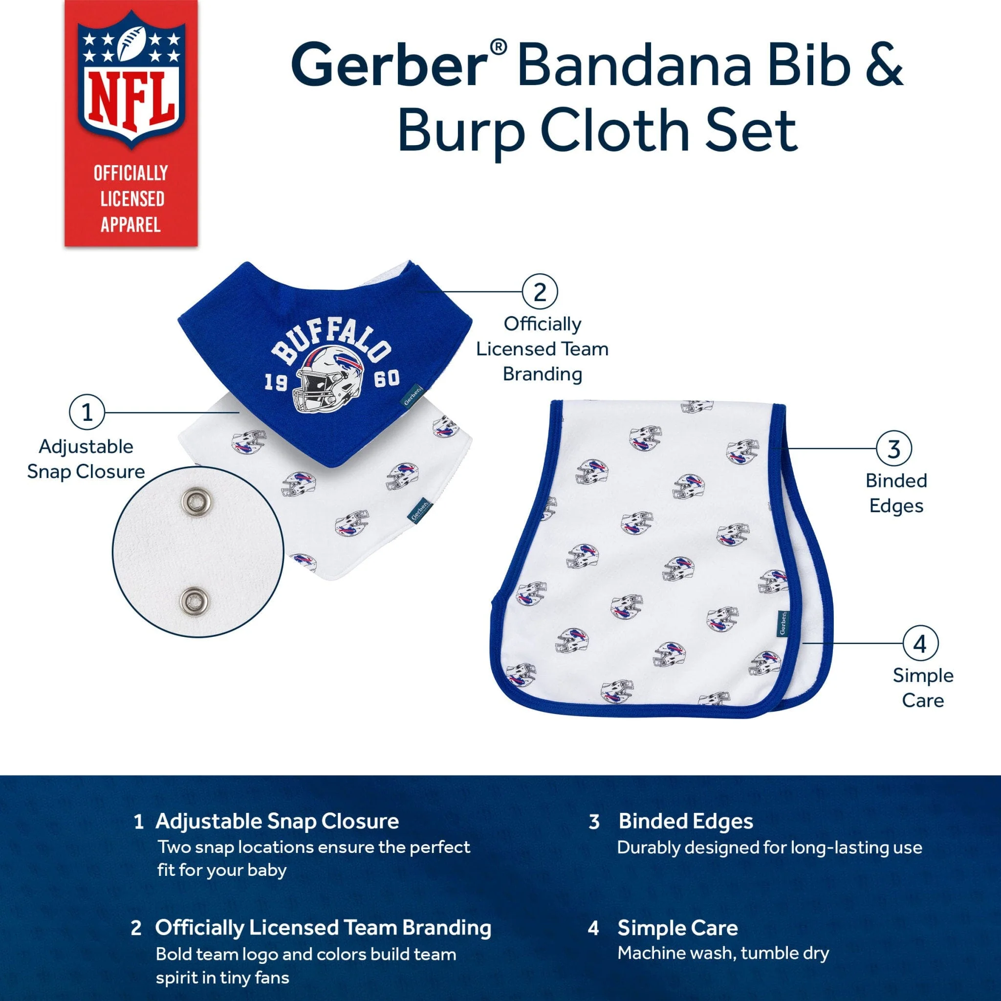 3-Piece Baby Buffalo Bills Bibs and Burp Cloth Set - Image 5