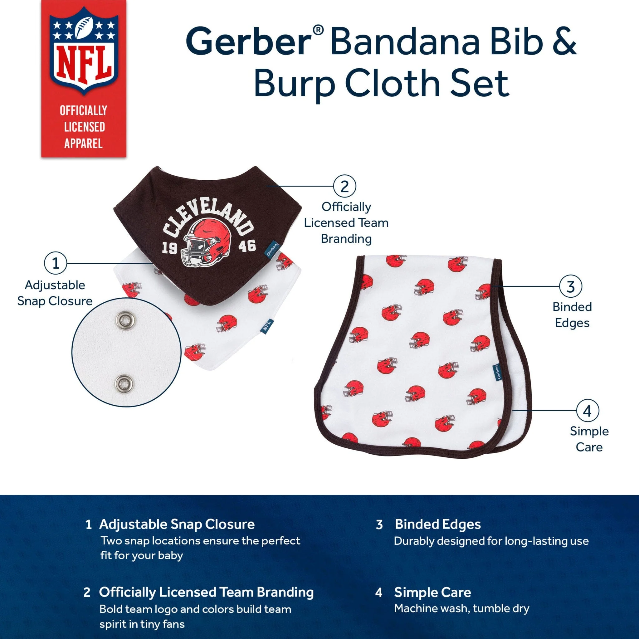 3-Piece Baby Cleveland Browns Bibs and Burp Cloth Set - Image 5