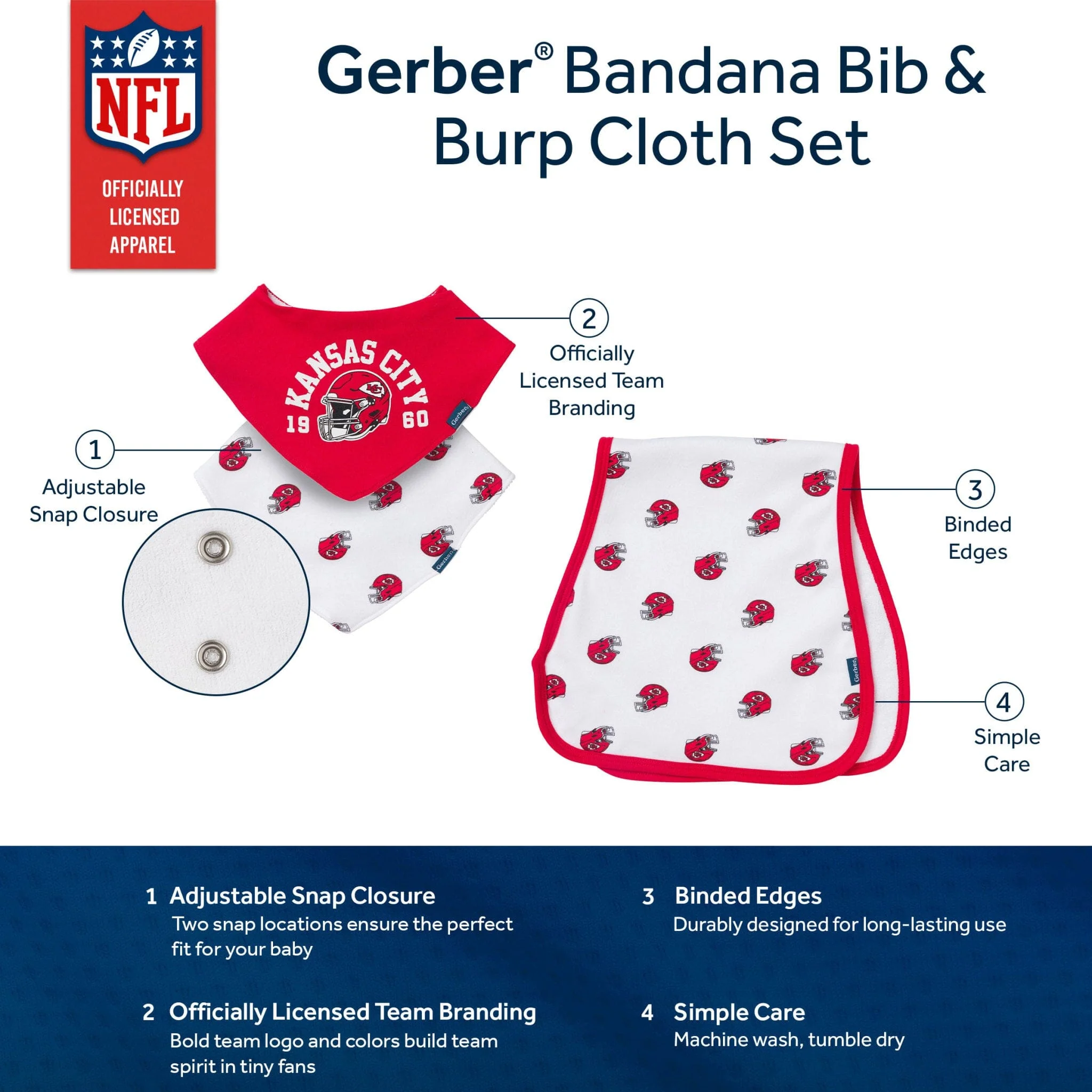 3-Piece Baby Kansas City Chiefs Bibs and Burp Cloth Set - Image 5