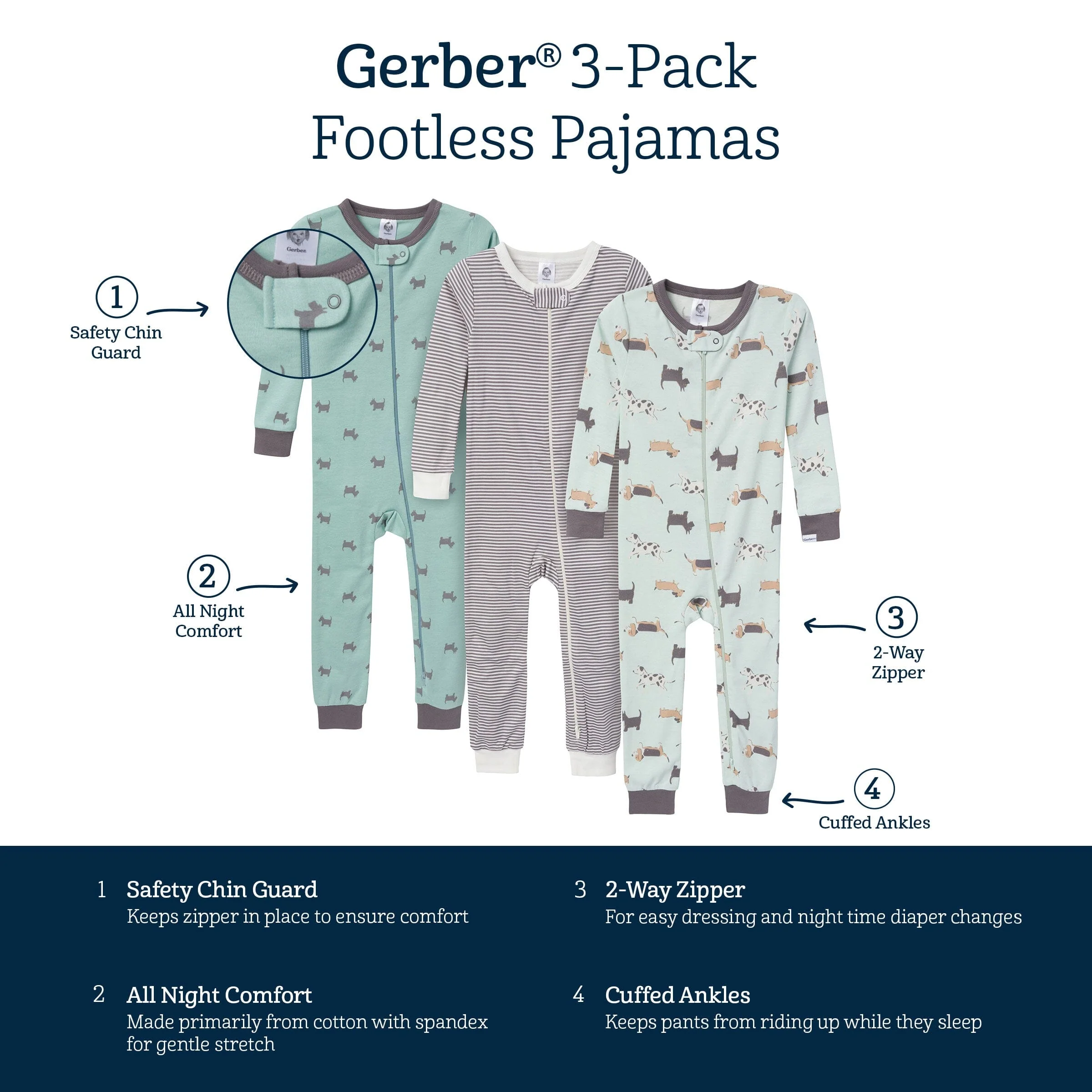 3-Pack Baby & Toddler Neutral Dog Snug Fit Footless Pajamas - Image 8