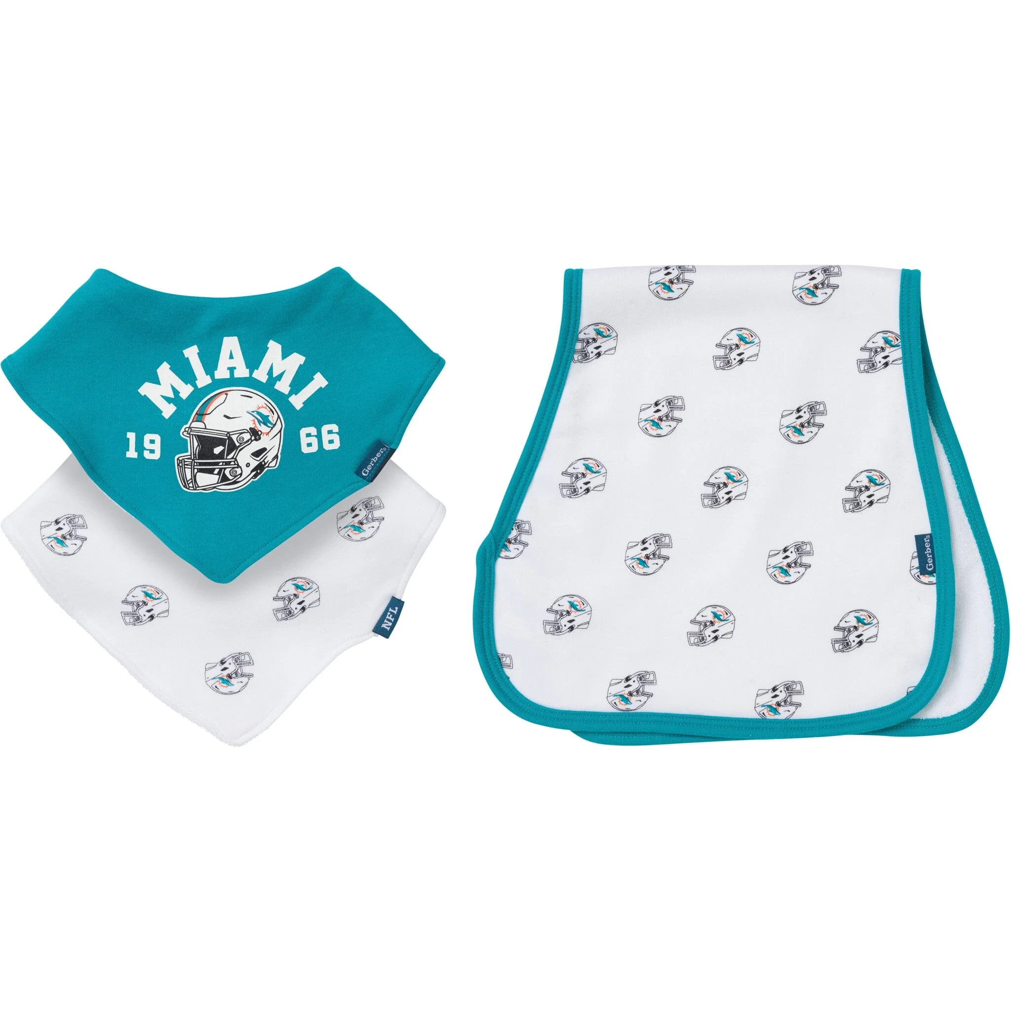 3-Piece Baby Miami Dolphins Bibs and Burp Cloth Set