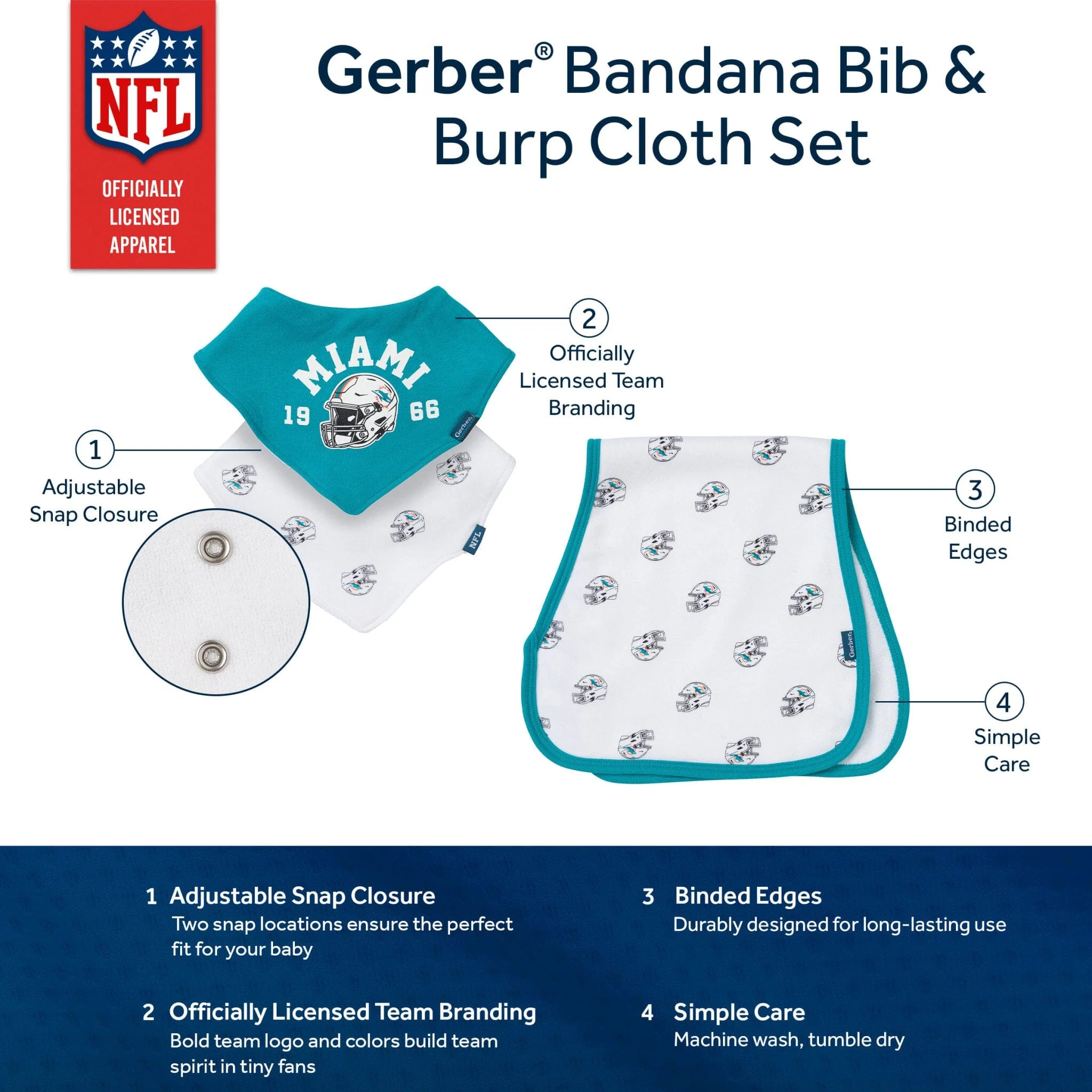 3-Piece Baby Miami Dolphins Bibs and Burp Cloth Set - Image 5