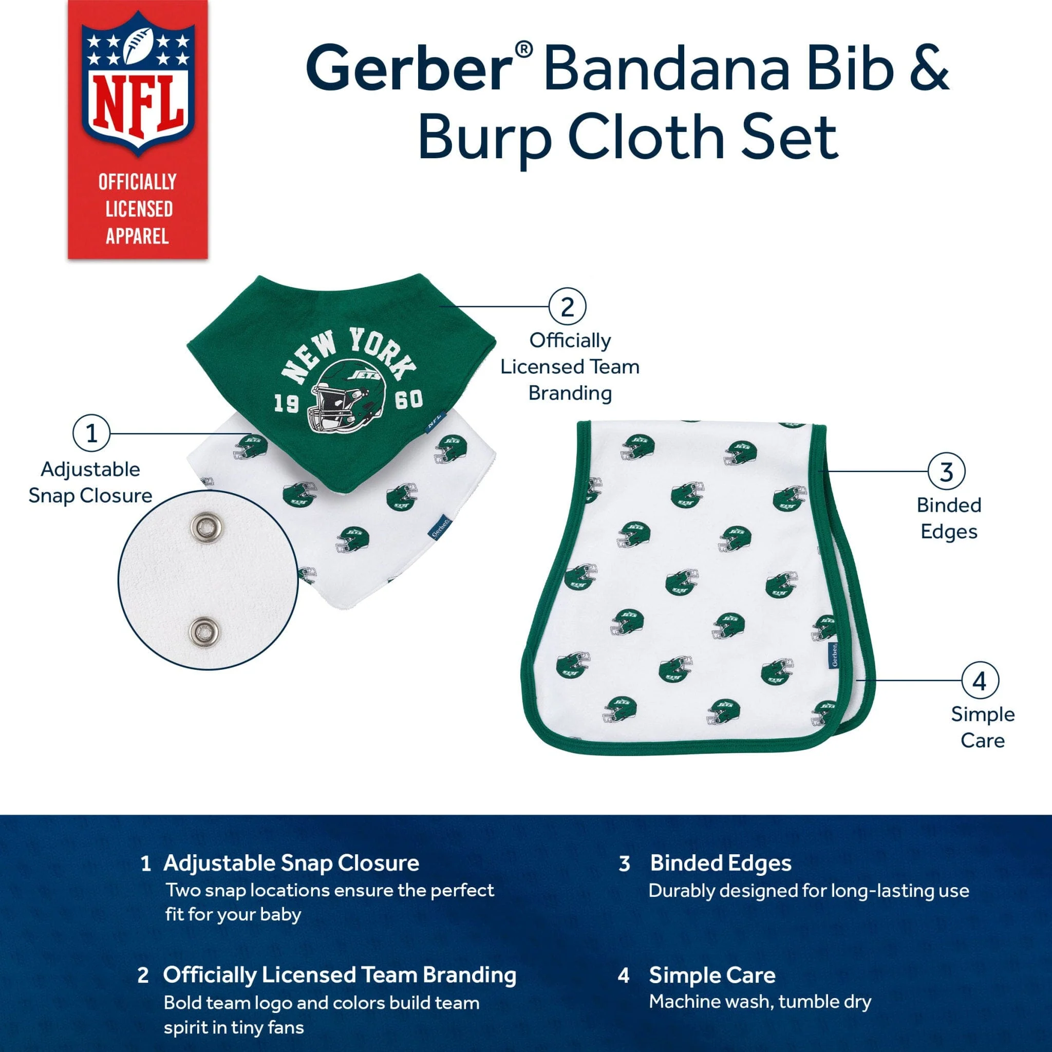3-Piece Baby New York Jets Bibs and Burp Cloth Set - Image 5