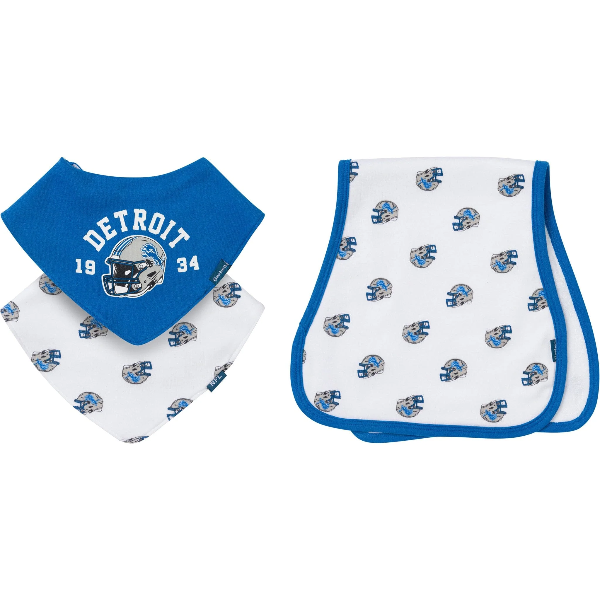 3-Piece Baby Detroit Lions Bibs and Burp Cloth Set