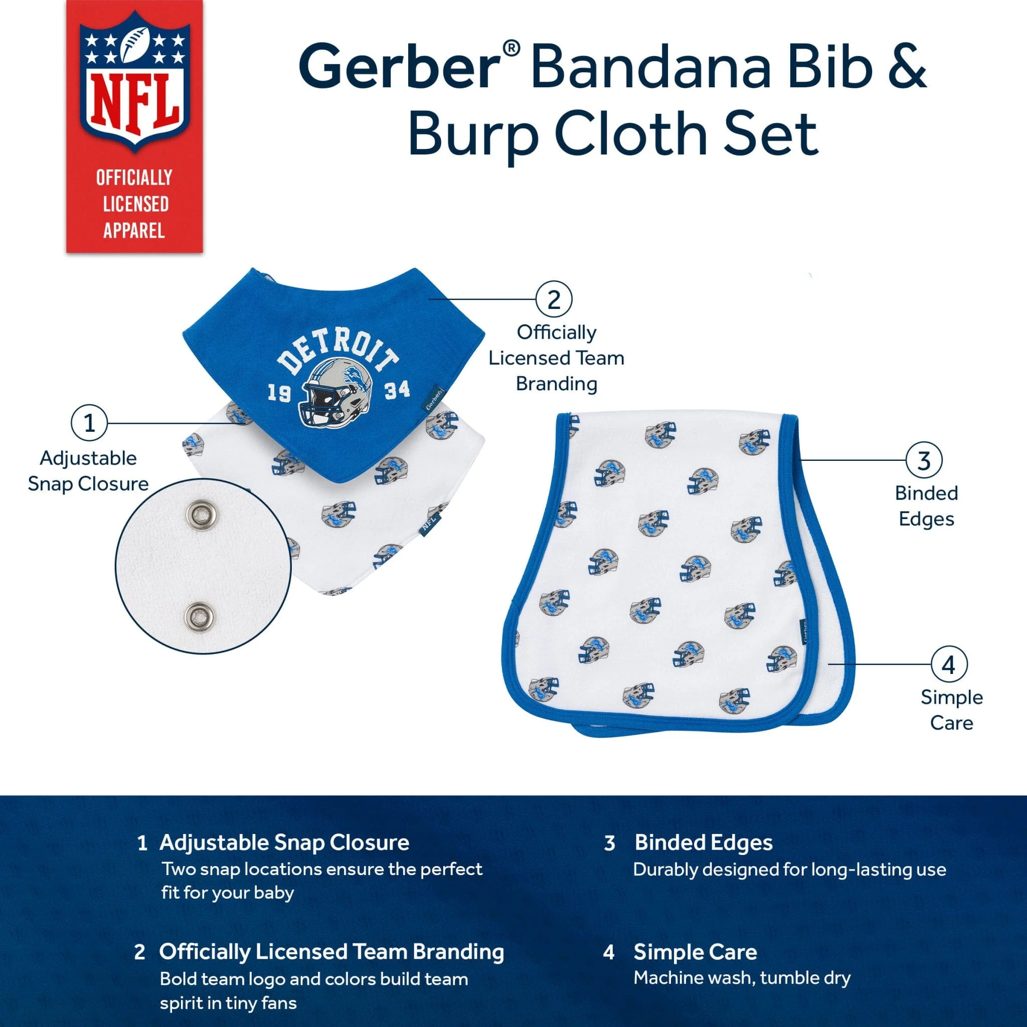 3-Piece Baby Detroit Lions Bibs and Burp Cloth Set - Image 5