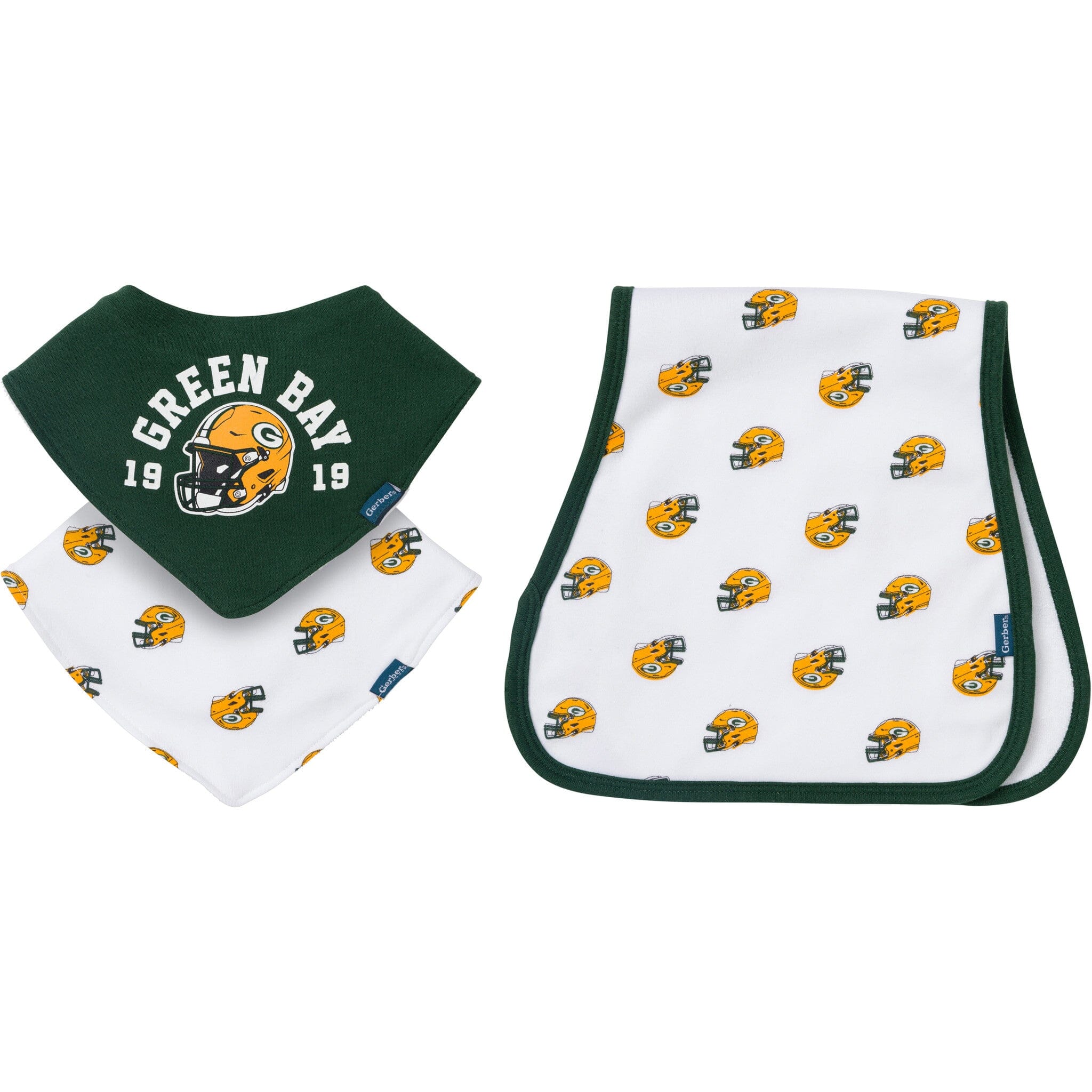 3-Piece Baby Green Bay Packers Bibs and Burp Cloth Set