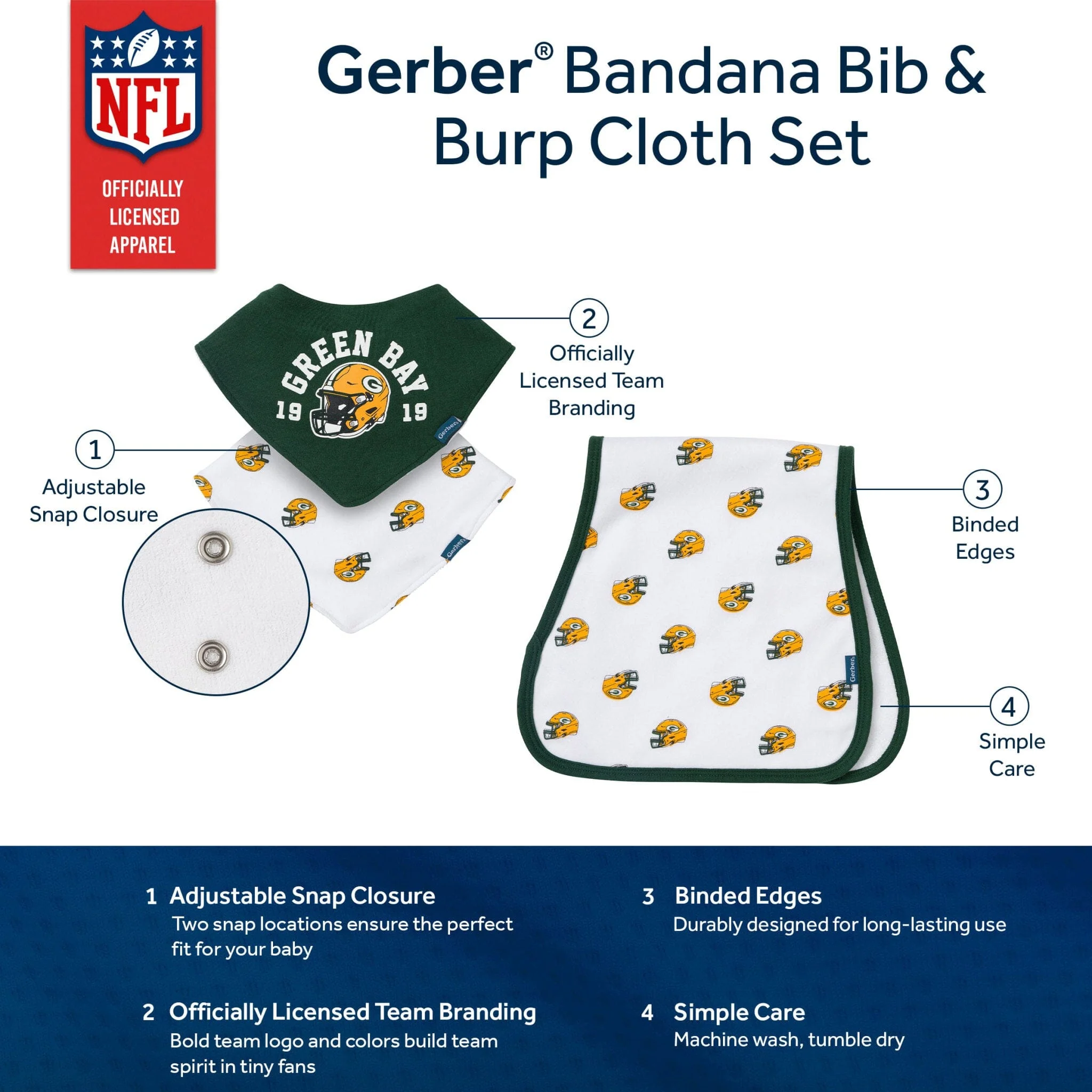3-Piece Baby Green Bay Packers Bibs and Burp Cloth Set - Image 5