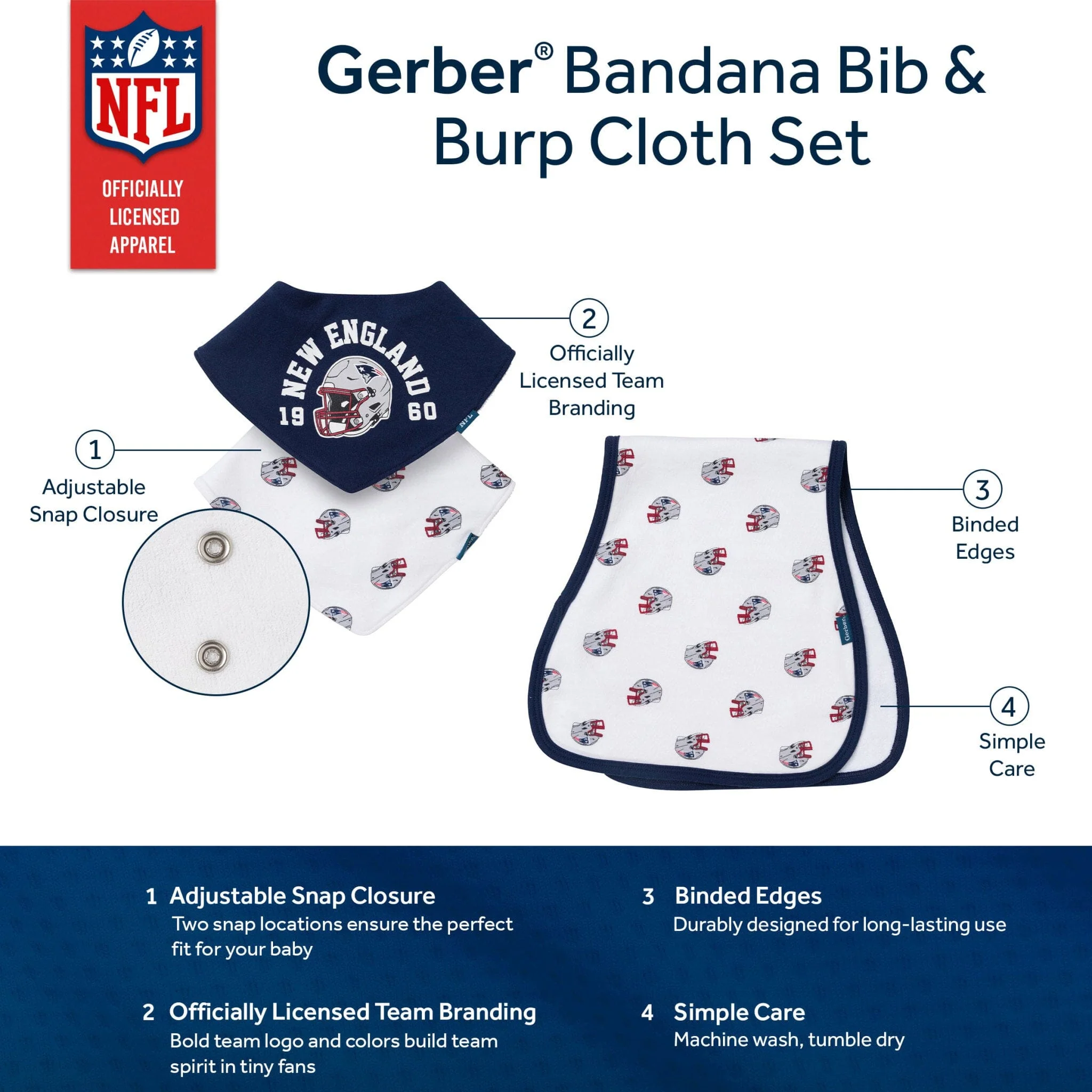 3-Piece Baby New England Patriots Bibs and Burp Cloth Set - Image 5