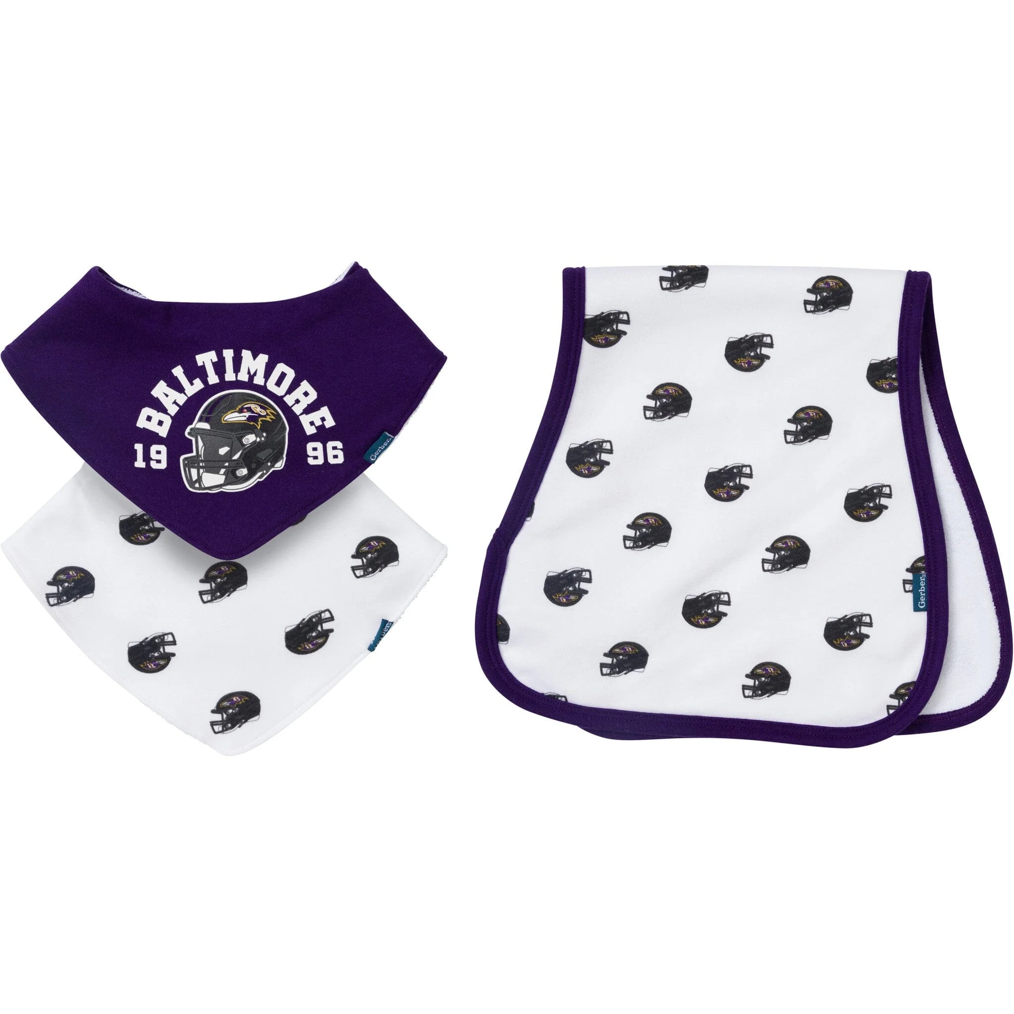 3-Piece Baby Baltimore Ravens Bibs and Burp Cloth Set
