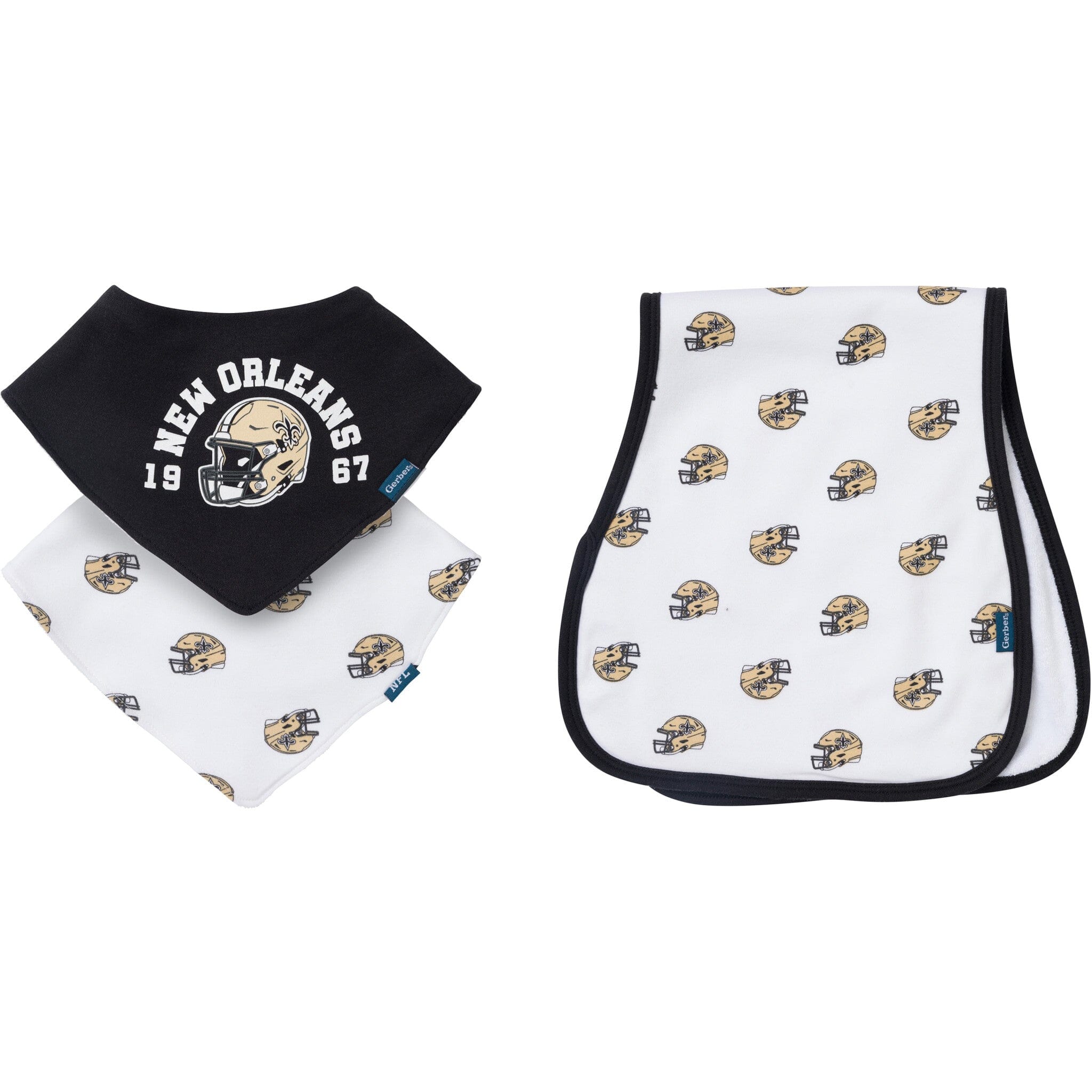 3-Piece Baby New Orleans Saints Bibs and Burp Cloth Set