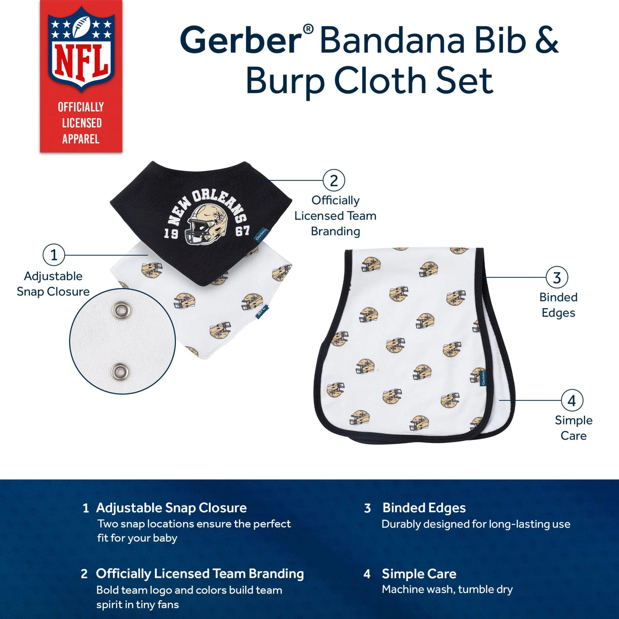 3-Piece Baby New Orleans Saints Bibs and Burp Cloth Set - Image 5
