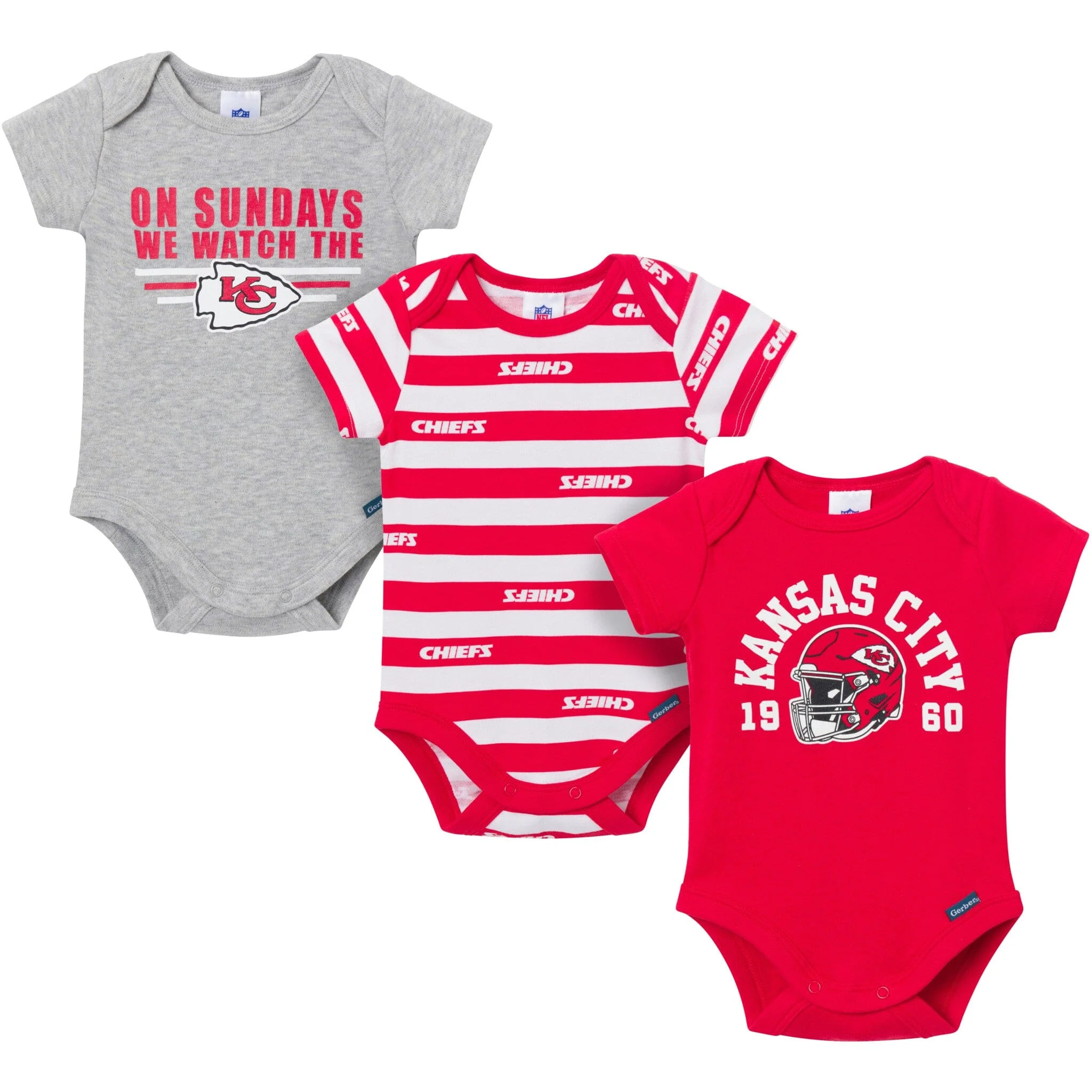 3-Pack Baby Boys Kansas City Chiefs Short Sleeve Bodysuits