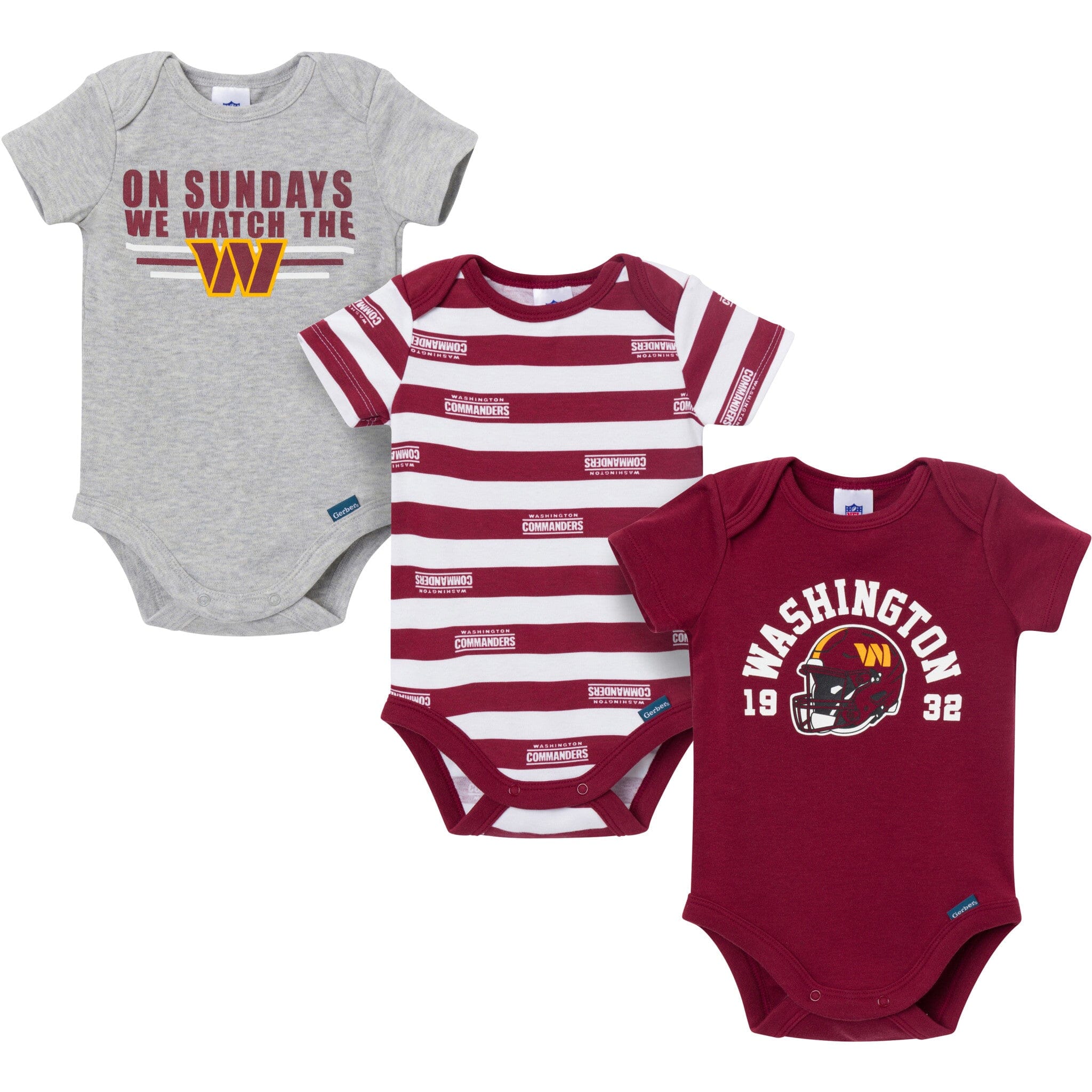 3-Pack Baby Boys Washington Commanders Short Sleeve Bodysuits