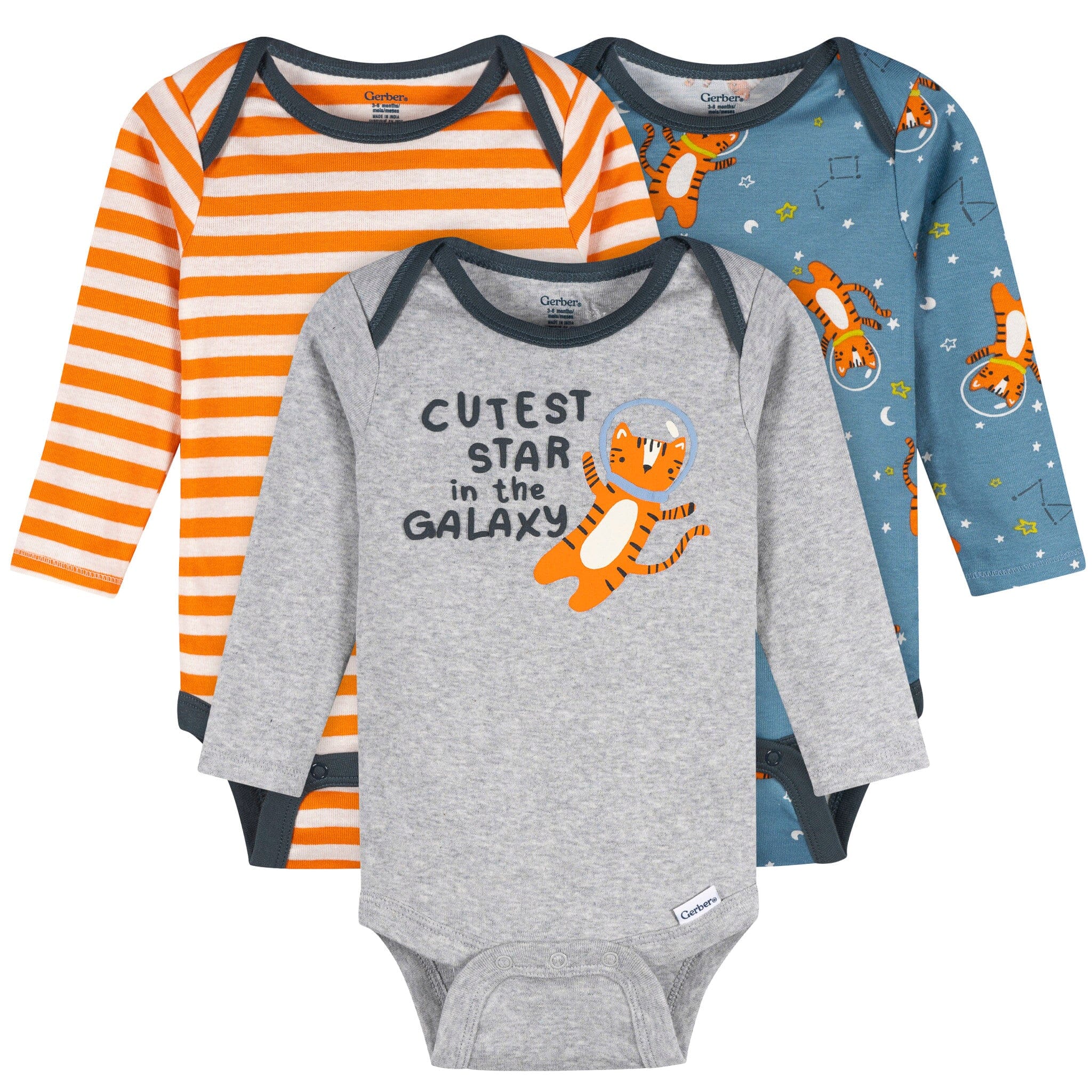 3-Pack Baby Boys Cutest Star Long Sleeve Onesies® Bodysuits