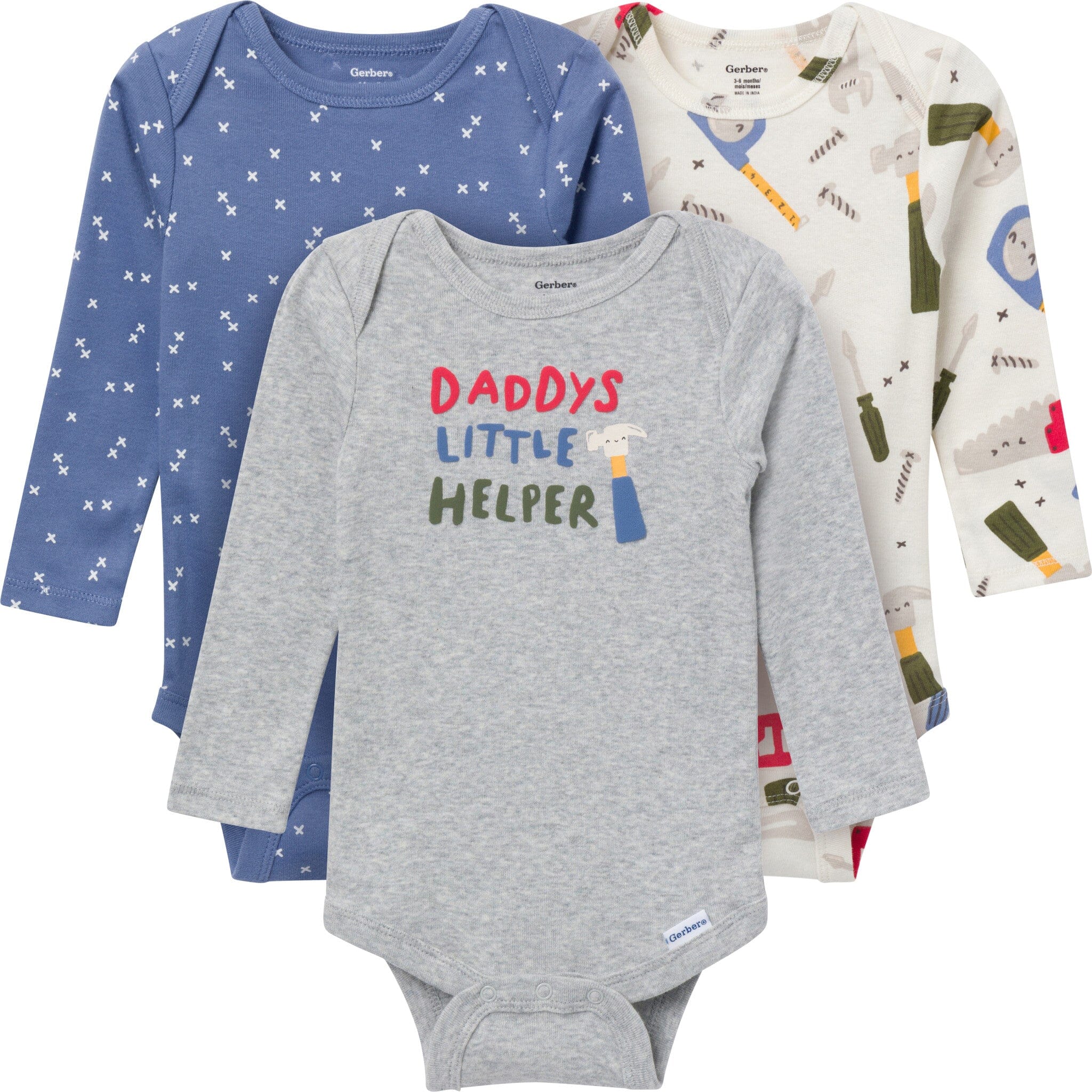 3-Pack Baby Boys Daddy's Little Helper Long Sleeve Onesies® Bodysuits