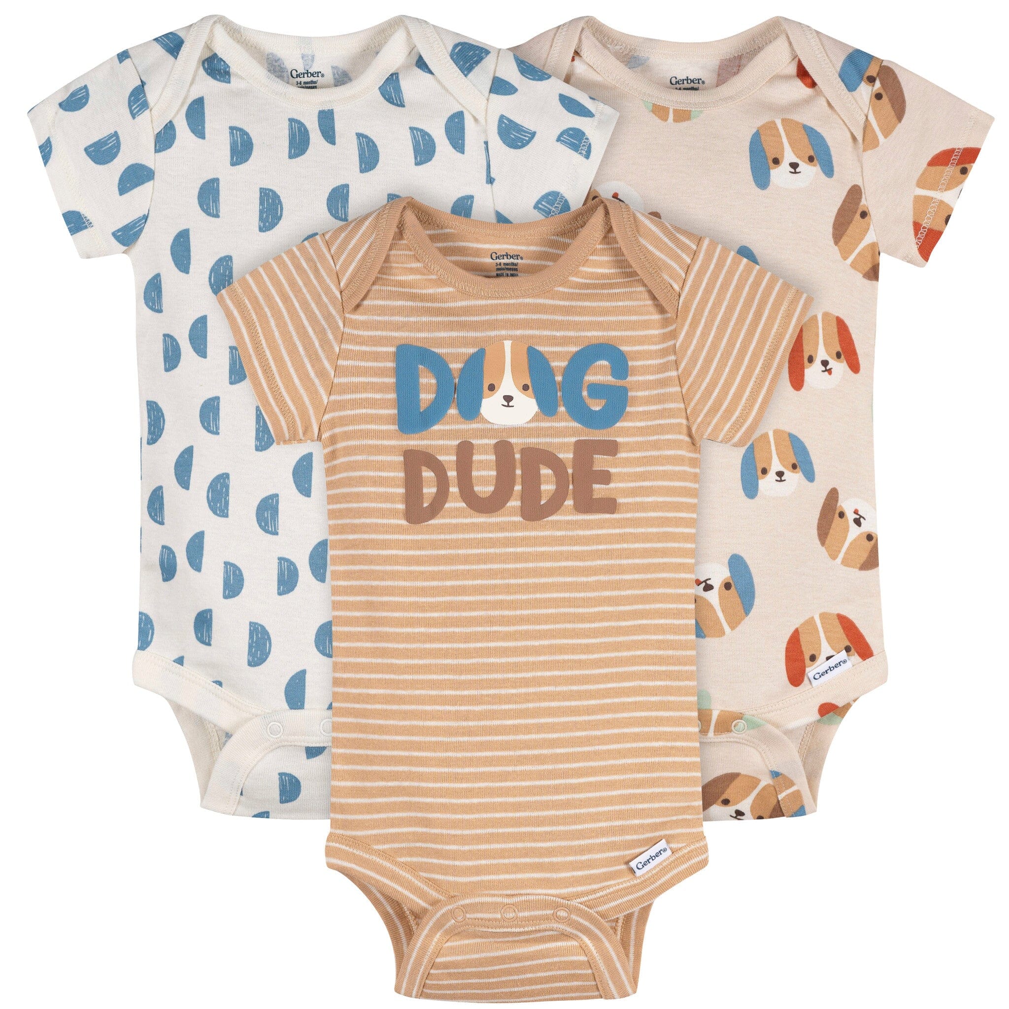 3-Pack Baby Boys Dog Dude Short Sleeve Onesies® Bodysuits