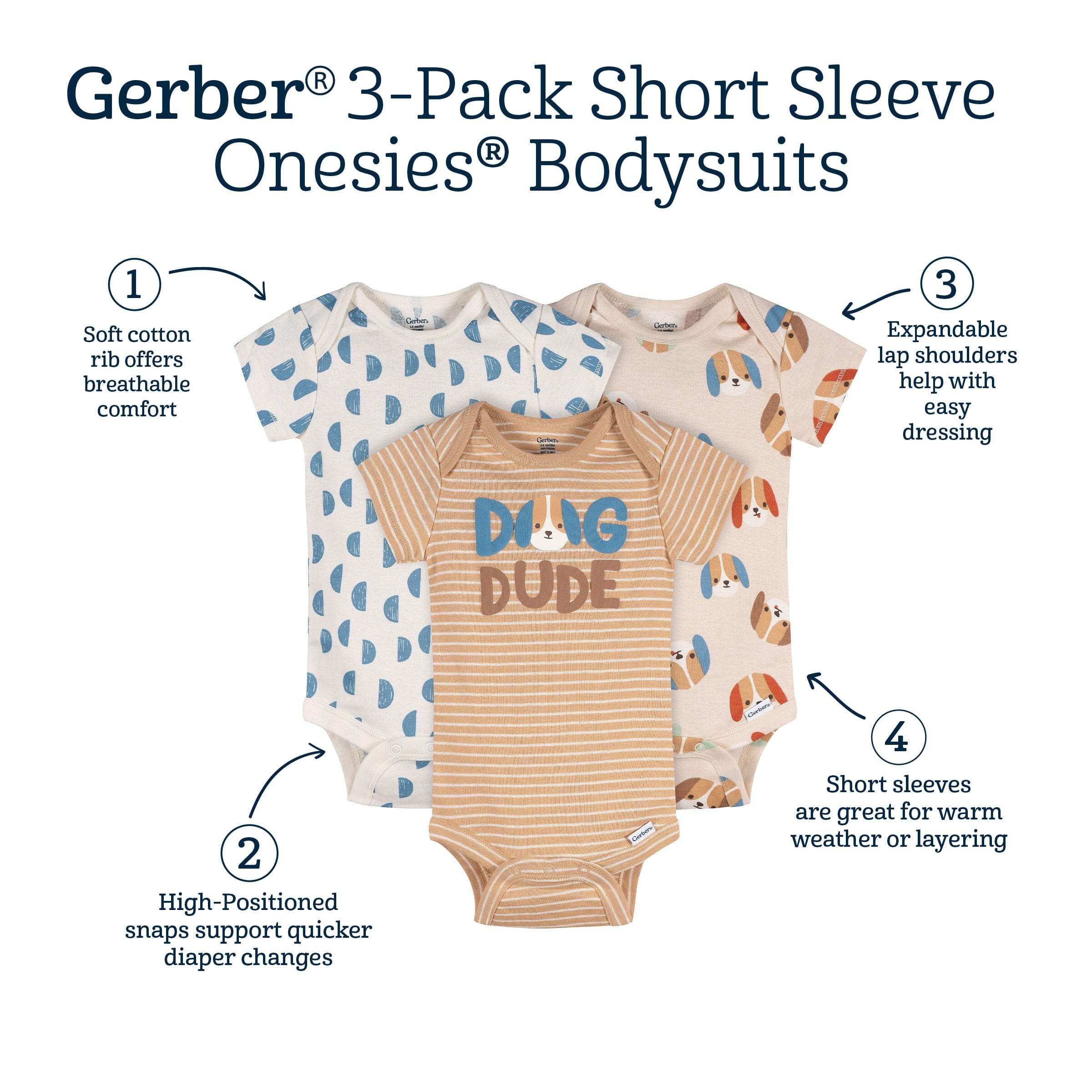 3-Pack Baby Boys Dog Dude Short Sleeve Onesies® Bodysuits - Image 8