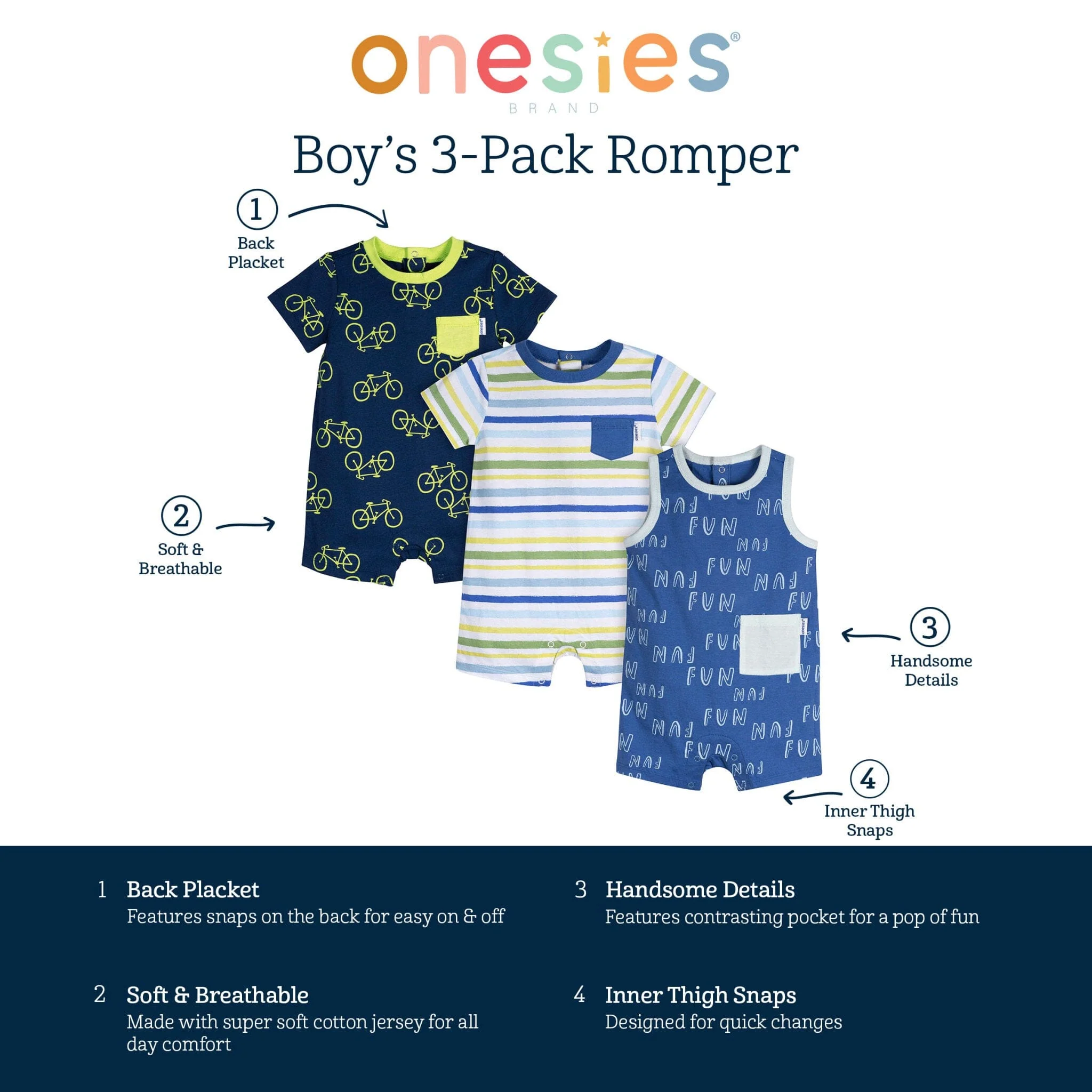 3-Pack Baby Boys Fun Rompers - Image 8