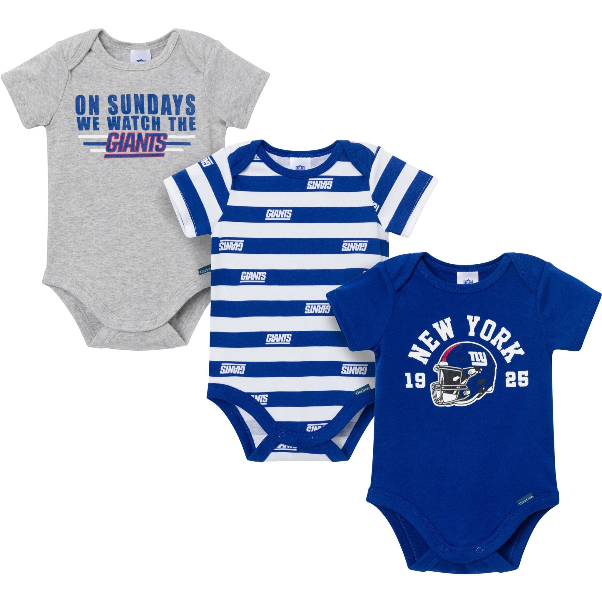 3-Pack Baby Boys New York Giants Short Sleeve Bodysuits