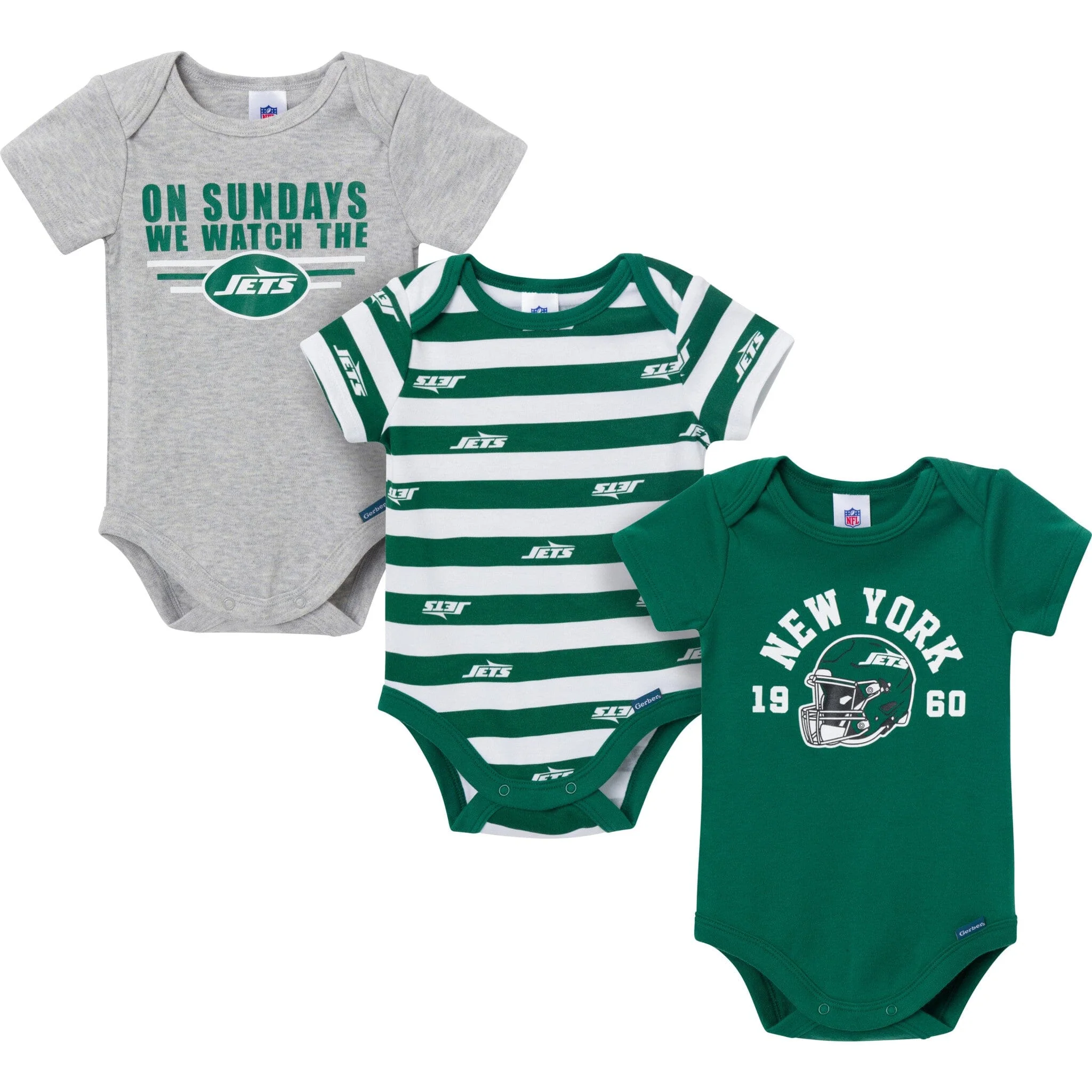 3-Pack Baby Boys New York Jets Short Sleeve Bodysuits