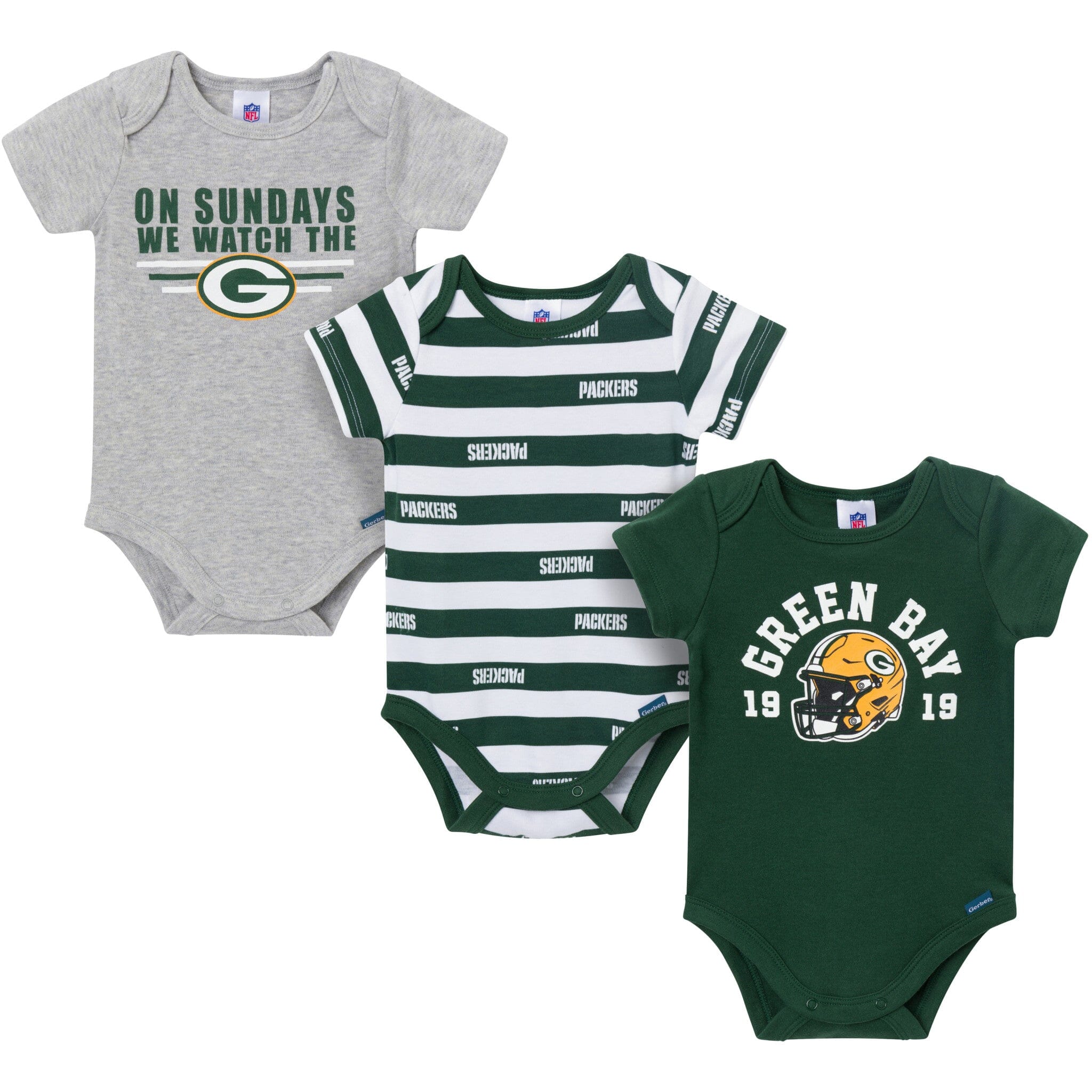 3-Pack Baby Boys Green Bay Packers Short Sleeve Bodysuits