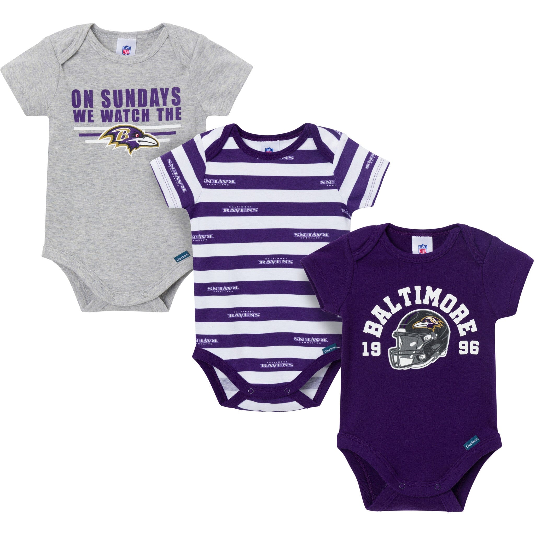 3-Pack Baby Boys Baltimore Ravens Short Sleeve Bodysuits