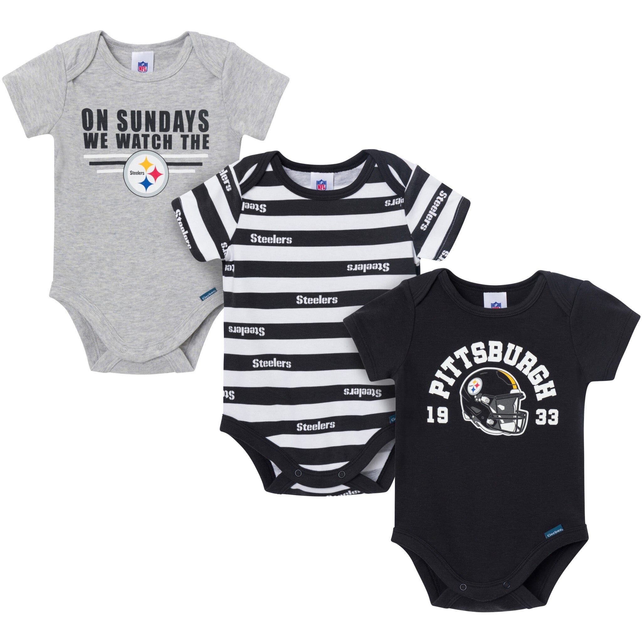 3-Pack Baby Boys Pittsburgh Steelers Short Sleeve Bodysuits