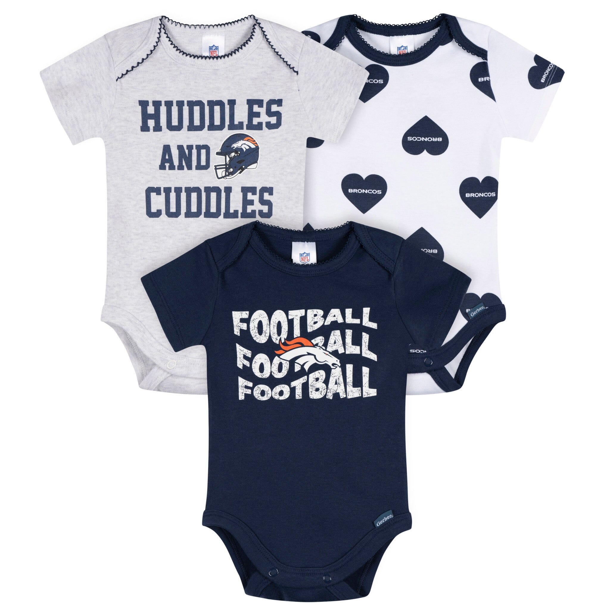 3-Pack Baby Girls Denver Broncos Short Sleeve Bodysuits