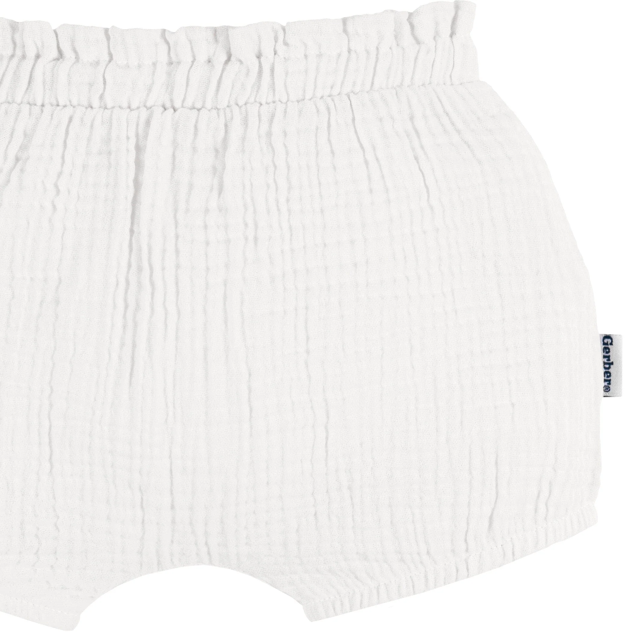 3-Pack Baby Girls White, Black Dot, & Brown Gauze Bubble Shorts - Image 5