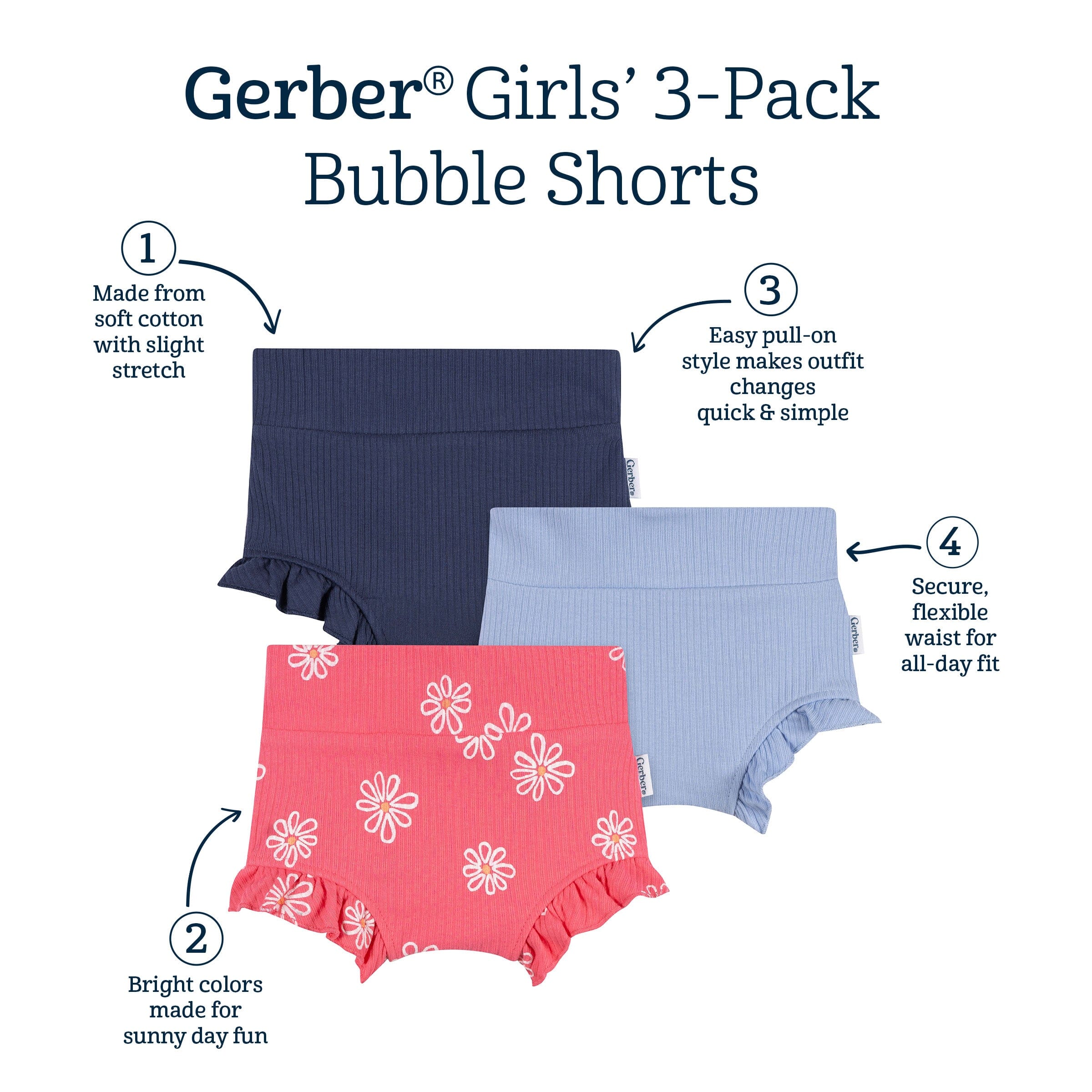 3-Pack Baby Girls Coral Floral Bubble Shorts - Image 11