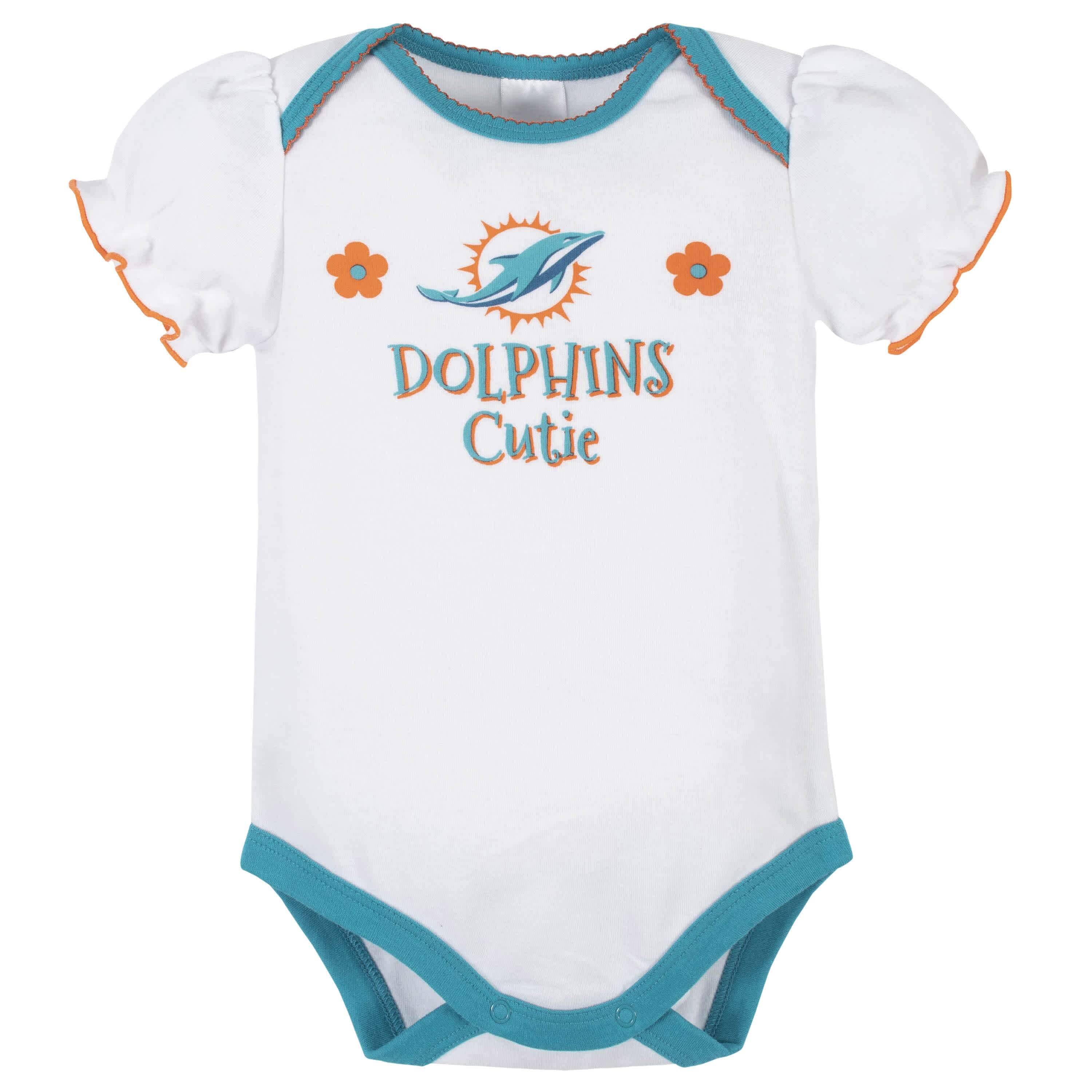 3-Pack Baby Girls Miami Dolphins Short Sleeve Bodysuits - Image 2
